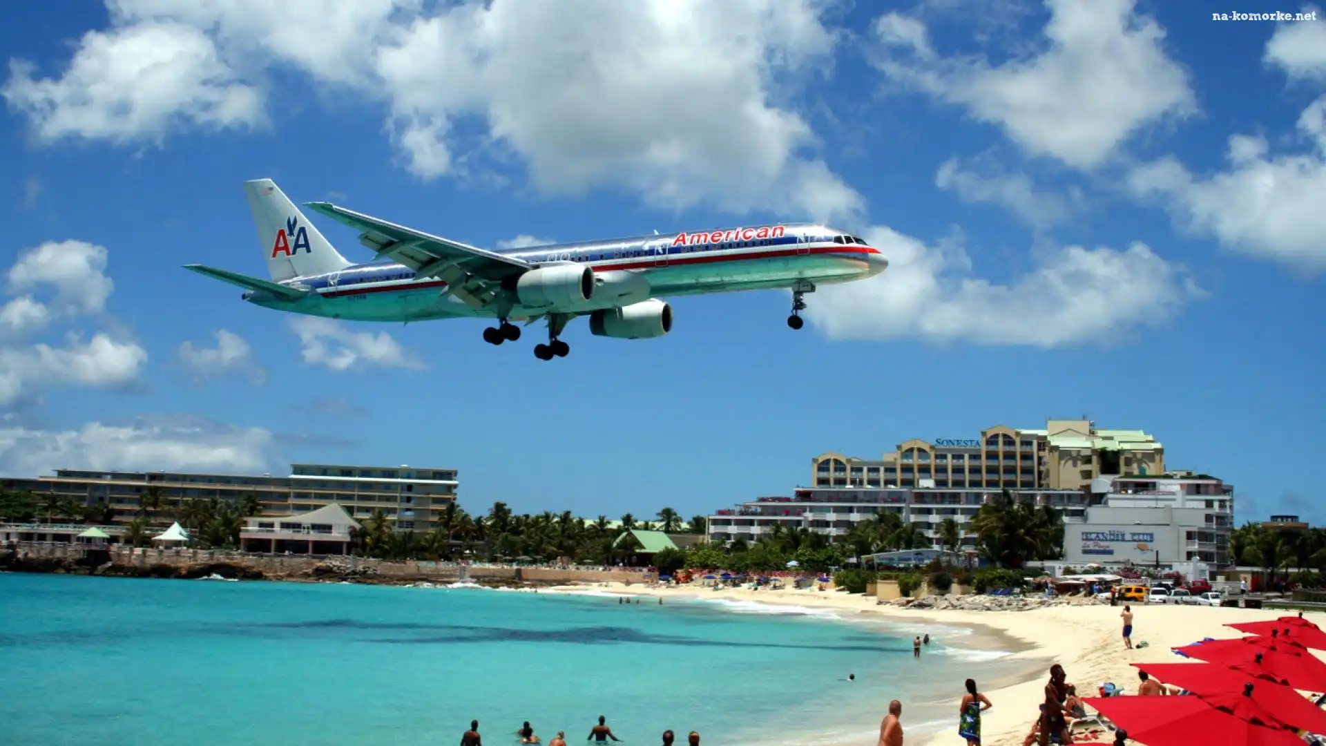 St Maarten, Morze, Hotel, Lądujący, Samolot, Ludzie, Plaża