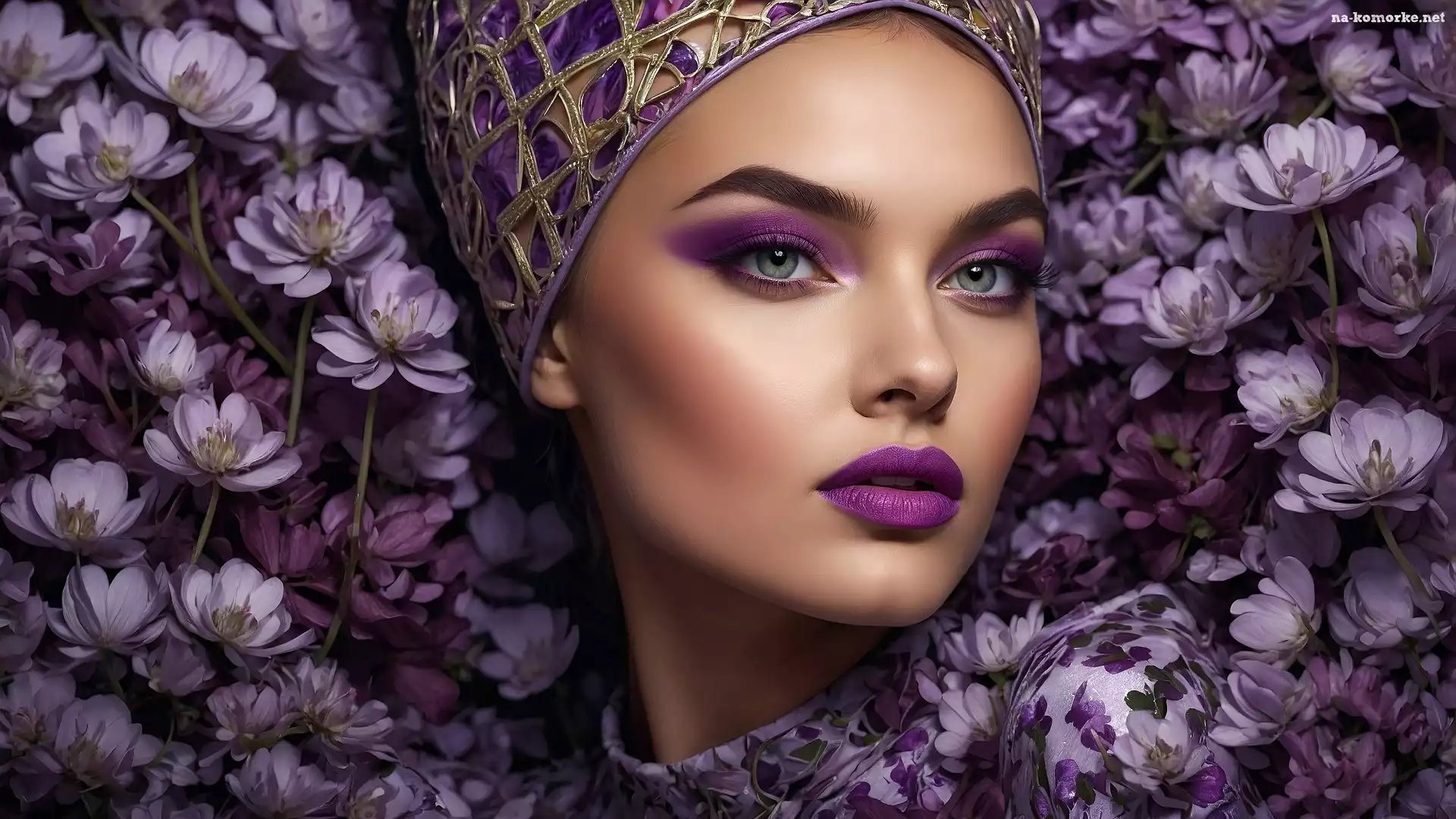 Kwiaty, Turban, Kobieta, Makijaż