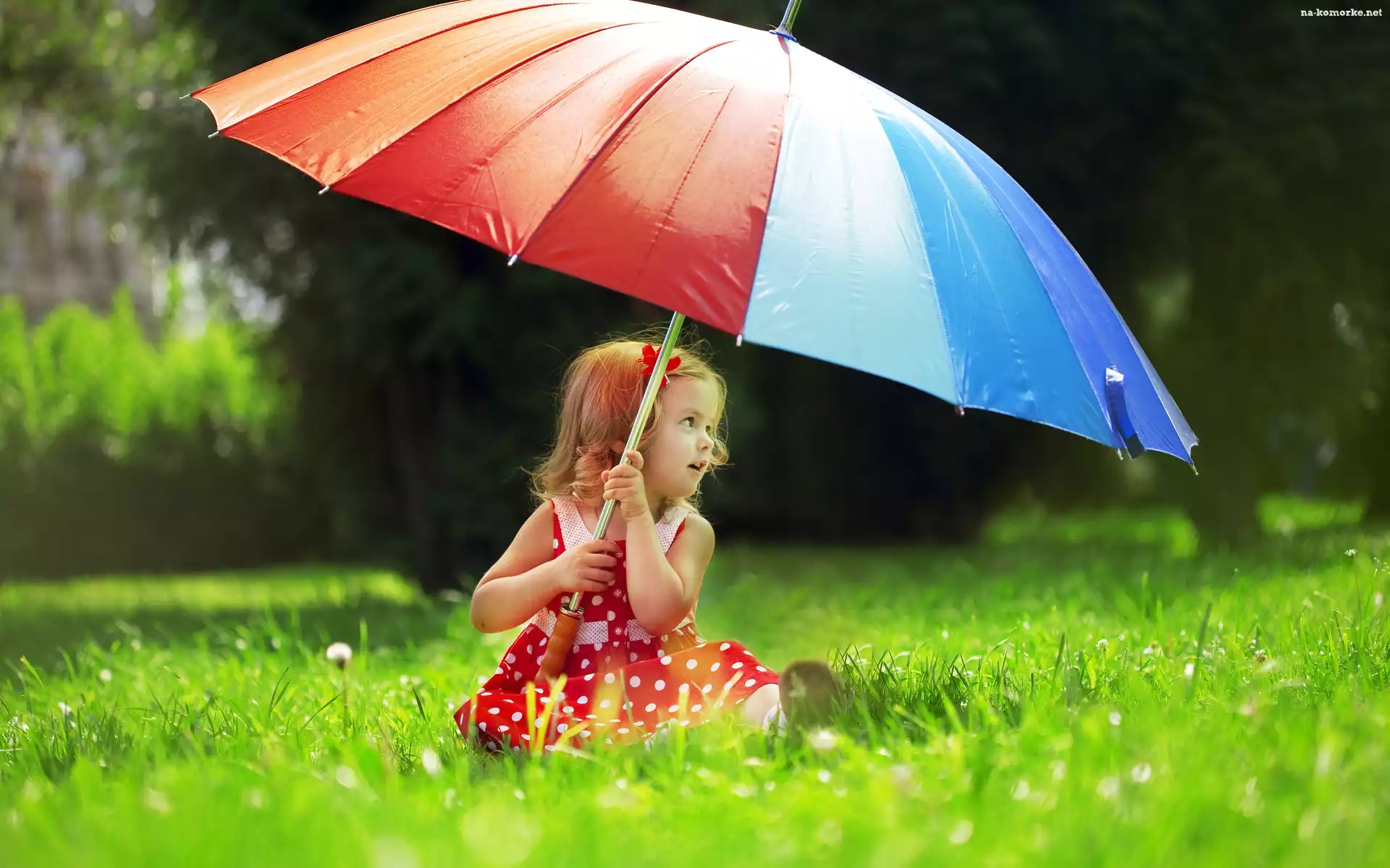 Mała, Parasol, Dziewczynka, Tęczowy