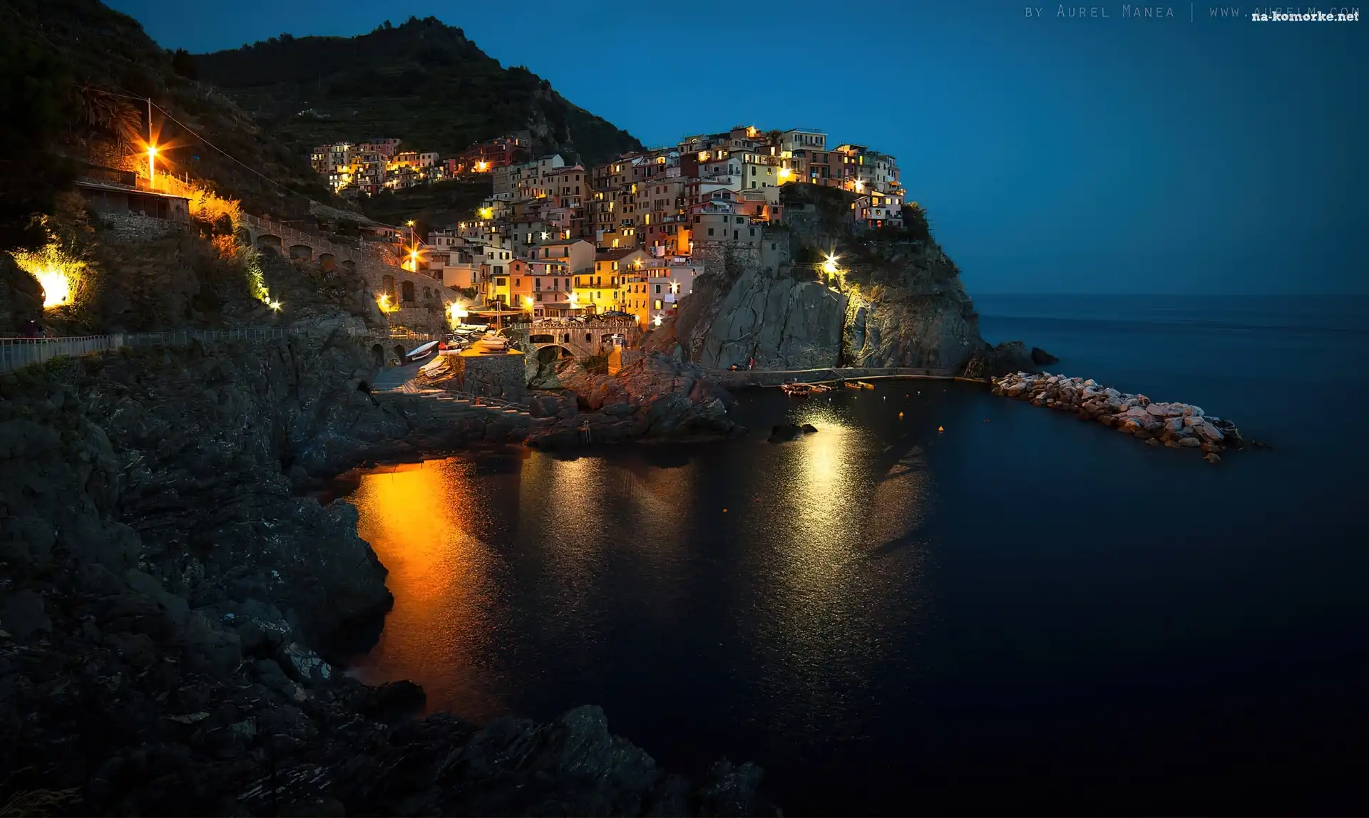Manarola, Noc, Włochy, Wybrzeże