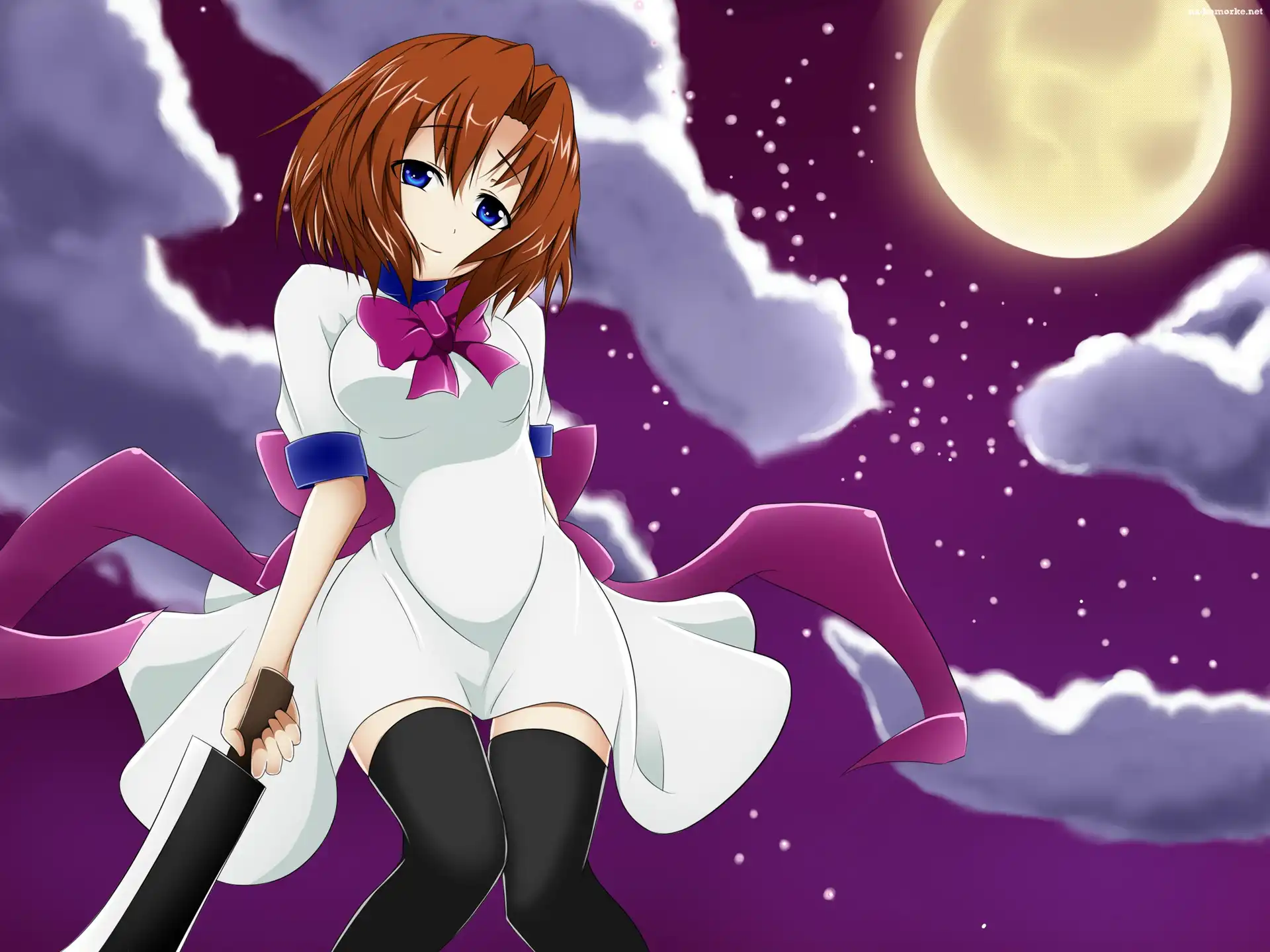 Dziewczyna, Manga, Anime, Miecz, Niebo, Księżyc, Chmury