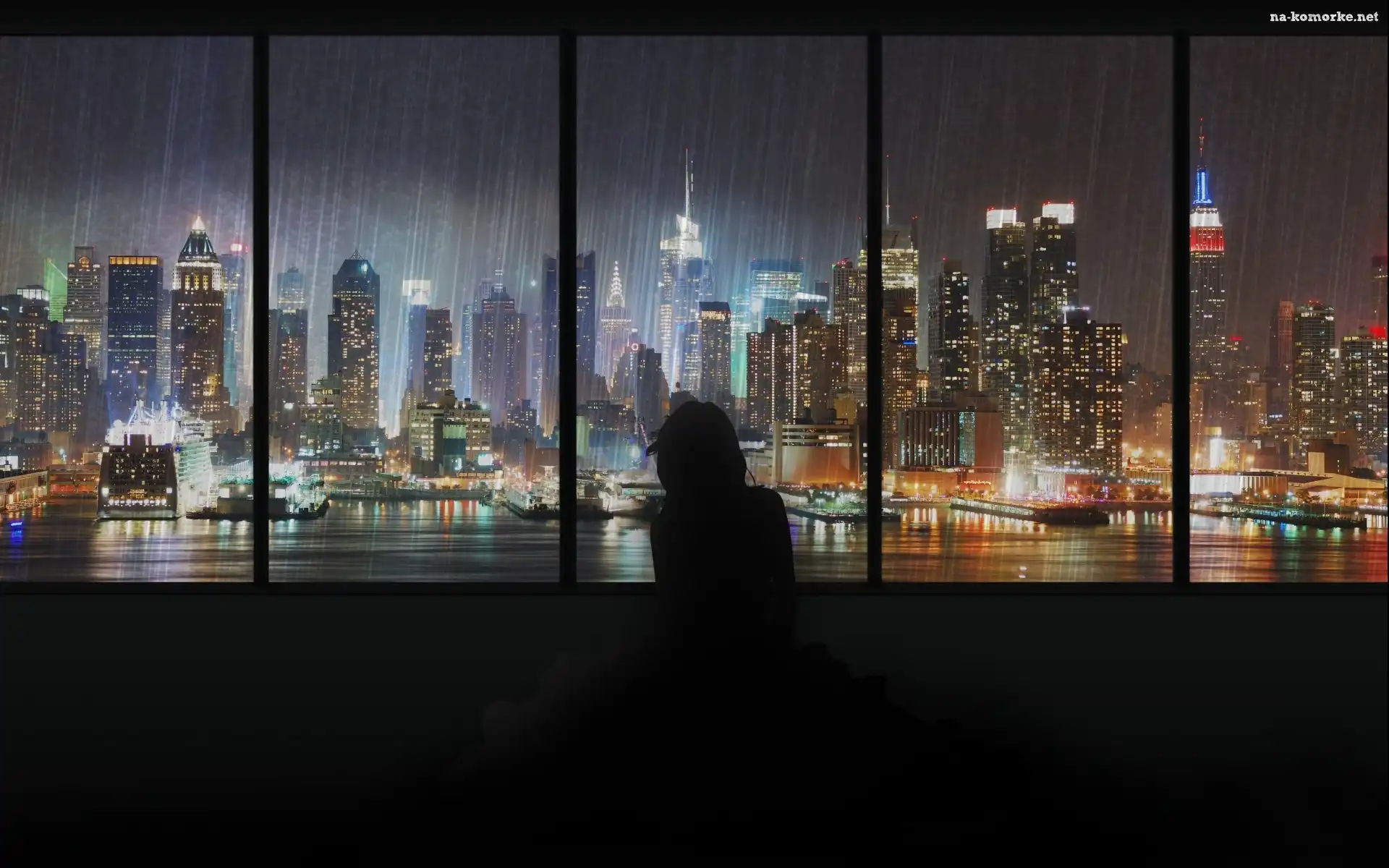 Manhattan, Deszcz, Wieżowce, Okna