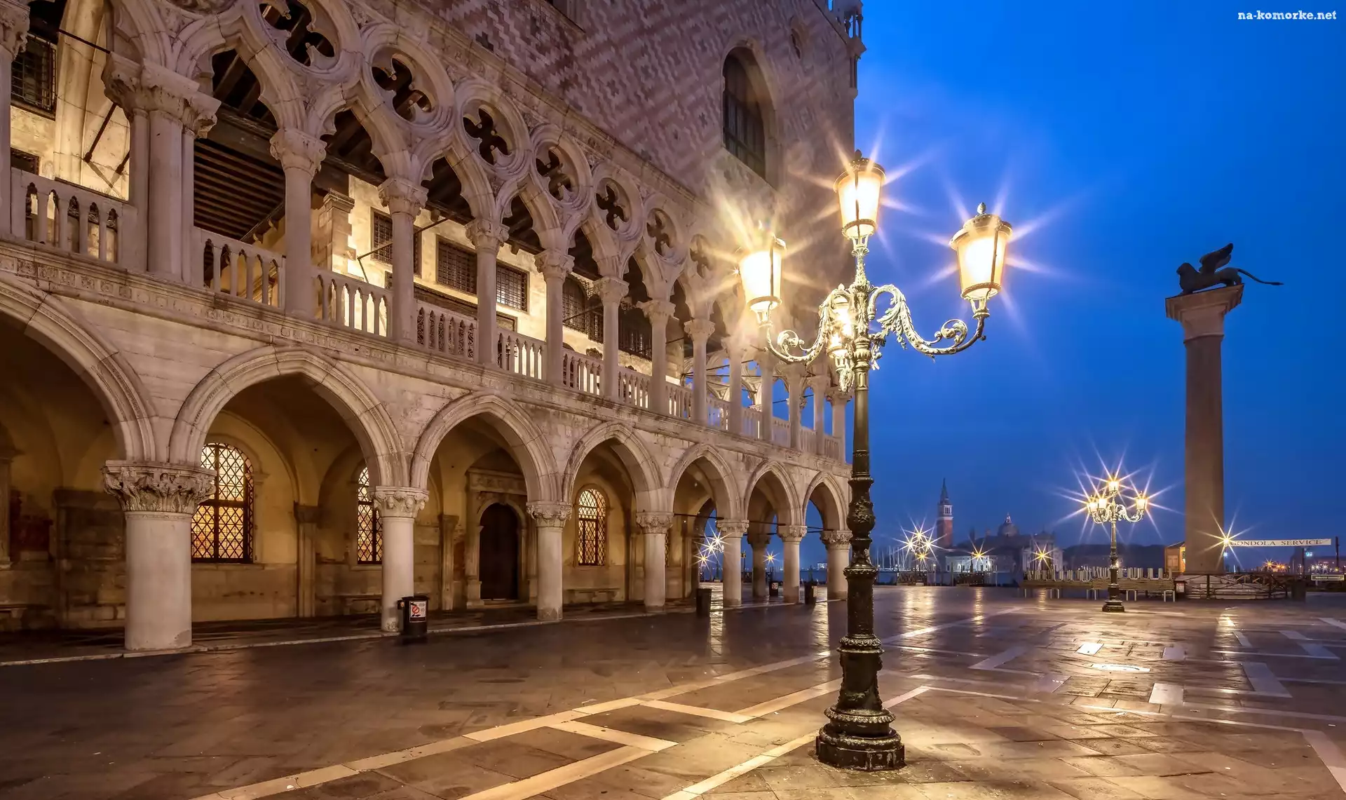 Piazzetta San Marco, Wenecja, Włochy, Latarnie, Kolumna św Marka, Pałac Dożów