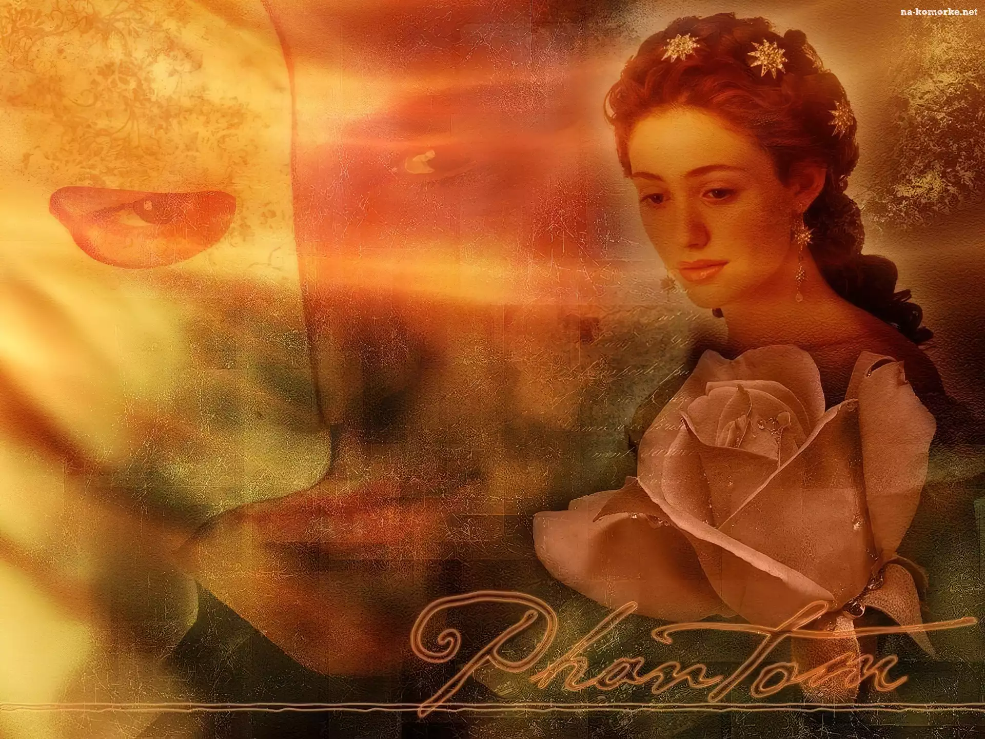 róża, Phantom Of The Opera, Emmy Rossum, Gerard Butler, maska