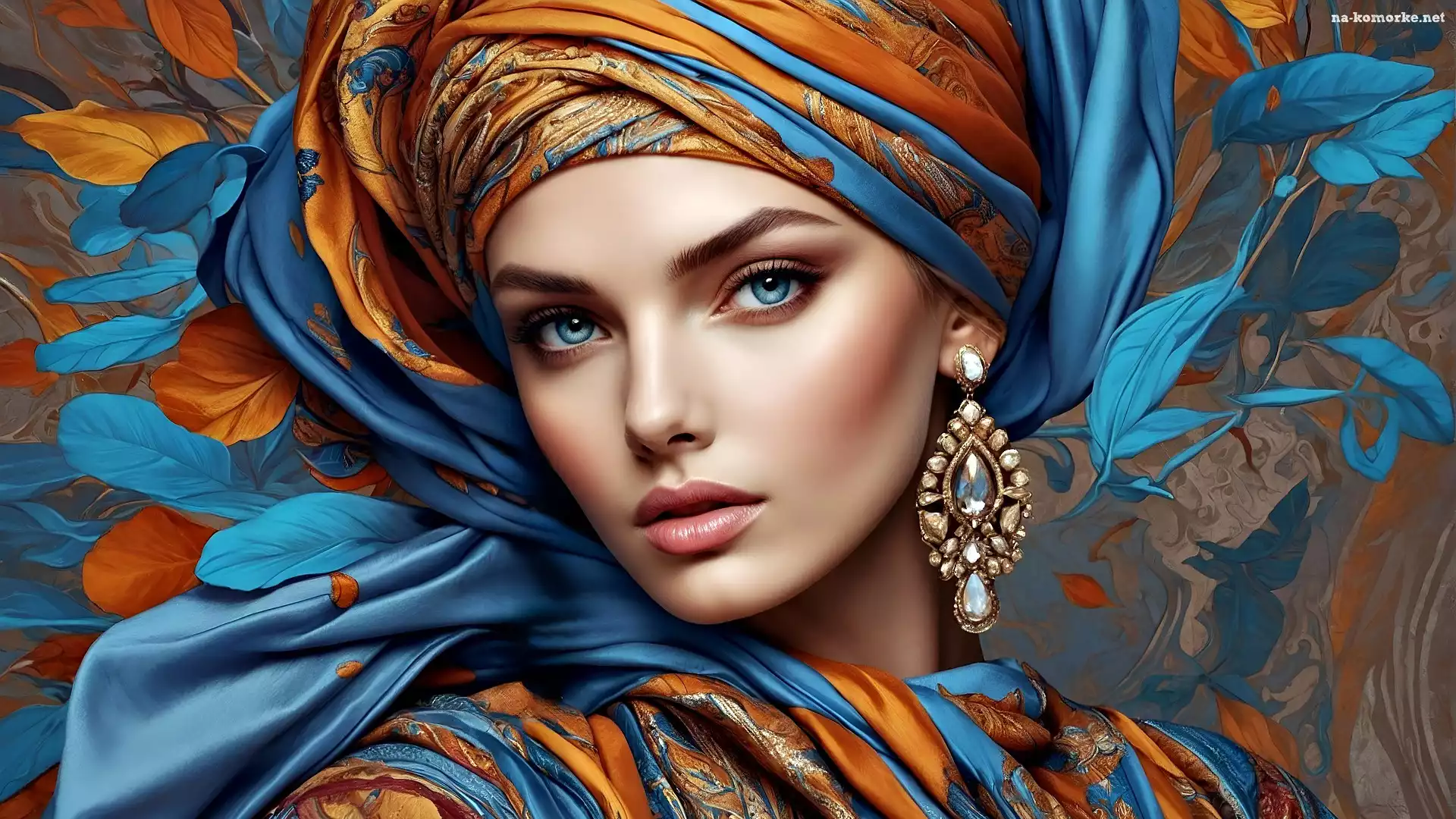 Kobieta, Materiał, Kolczyk, Turban, Grafika
