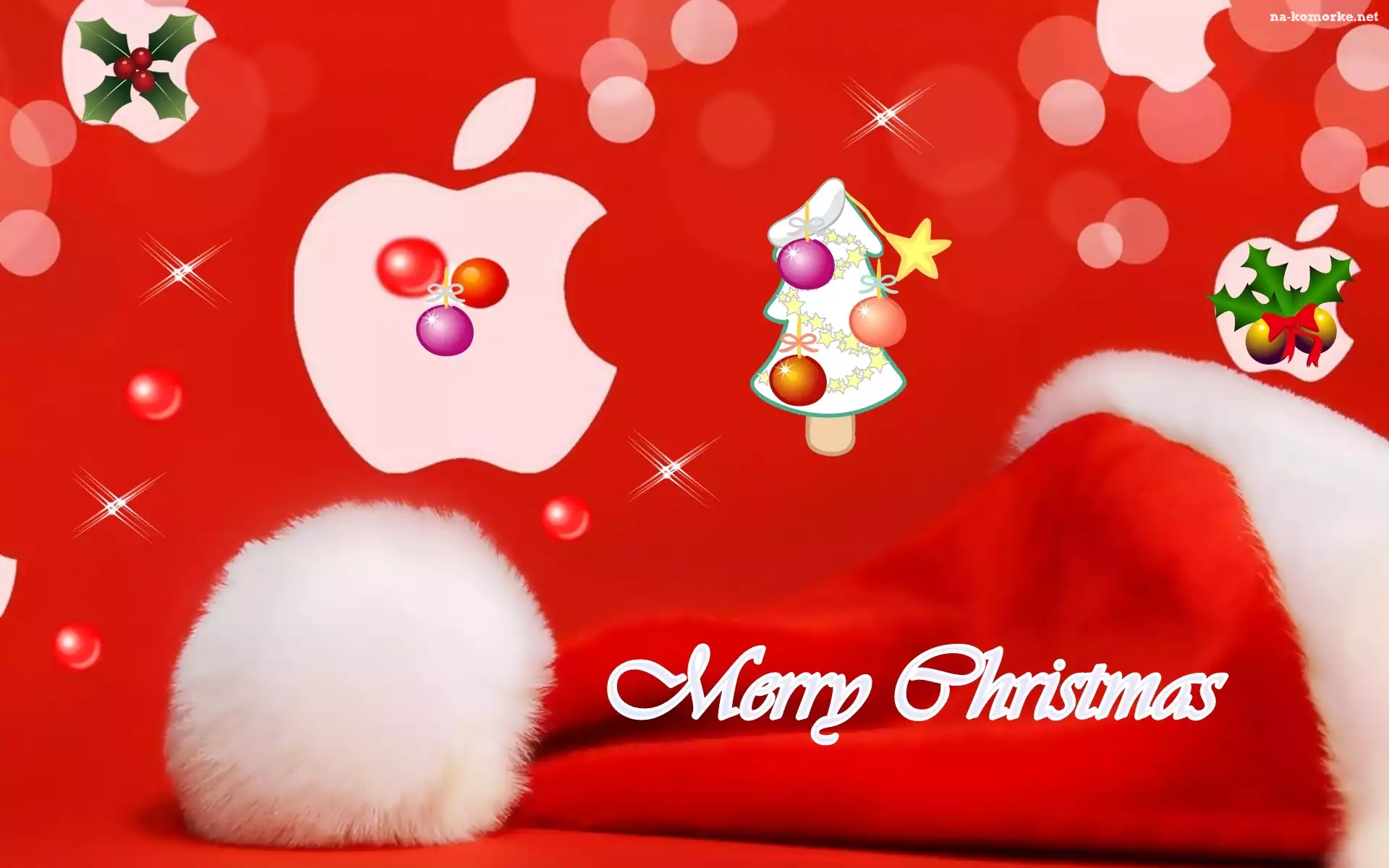 Merry Christmas, Czapka, Mikołaja, Gwiazdki, Choinka