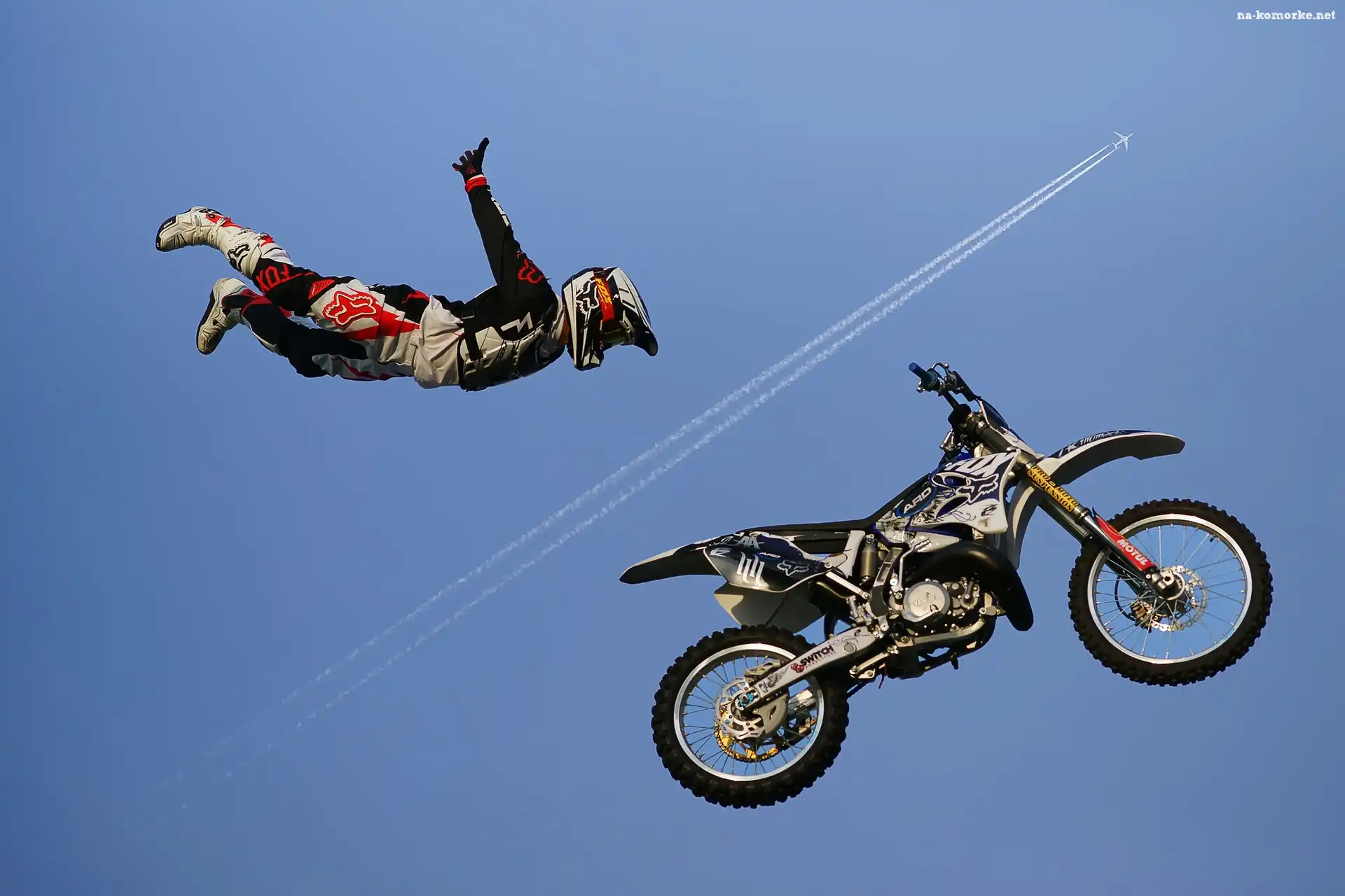 Mężczyzna, Motocykl, Niebo, Cross, Akrobacja, Samolot
