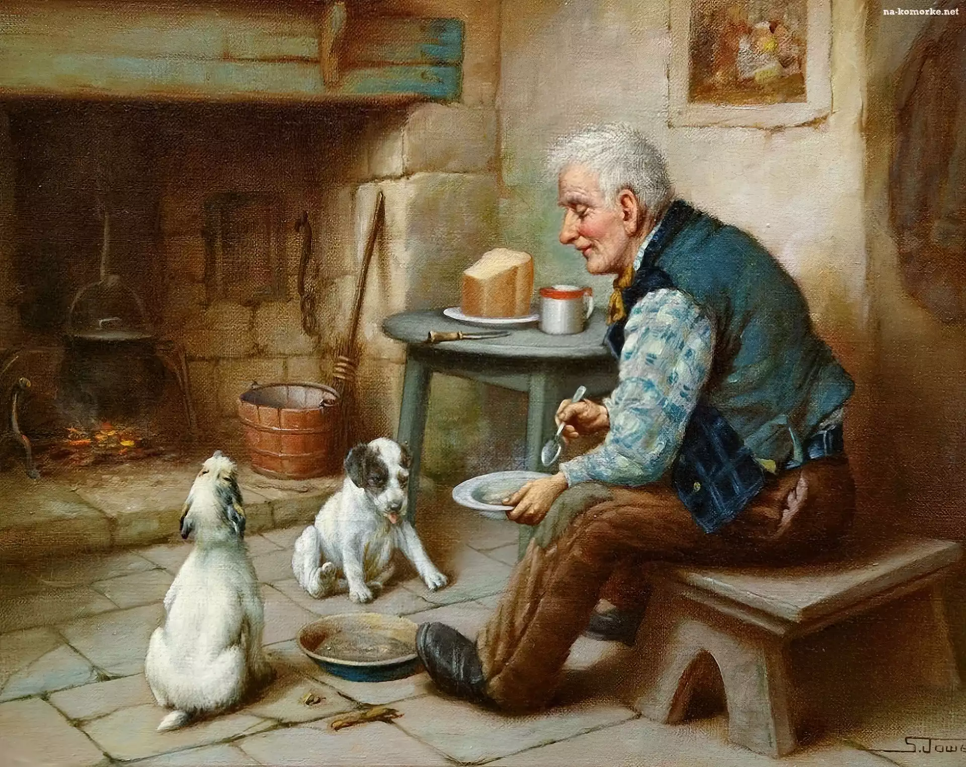 Mężczyzna, Psy, Dwa, Szczeniaki