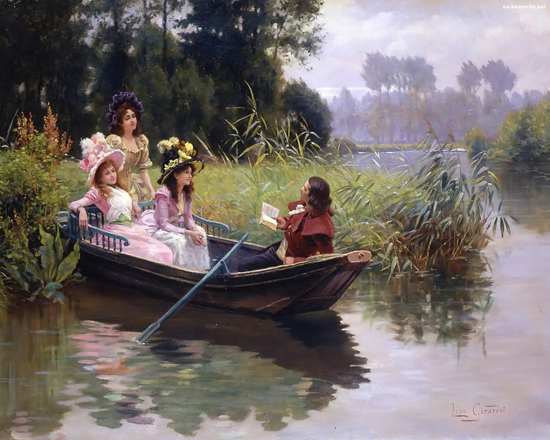 Łódka, Dwie, Kobiety, Mężczyzna, Staw