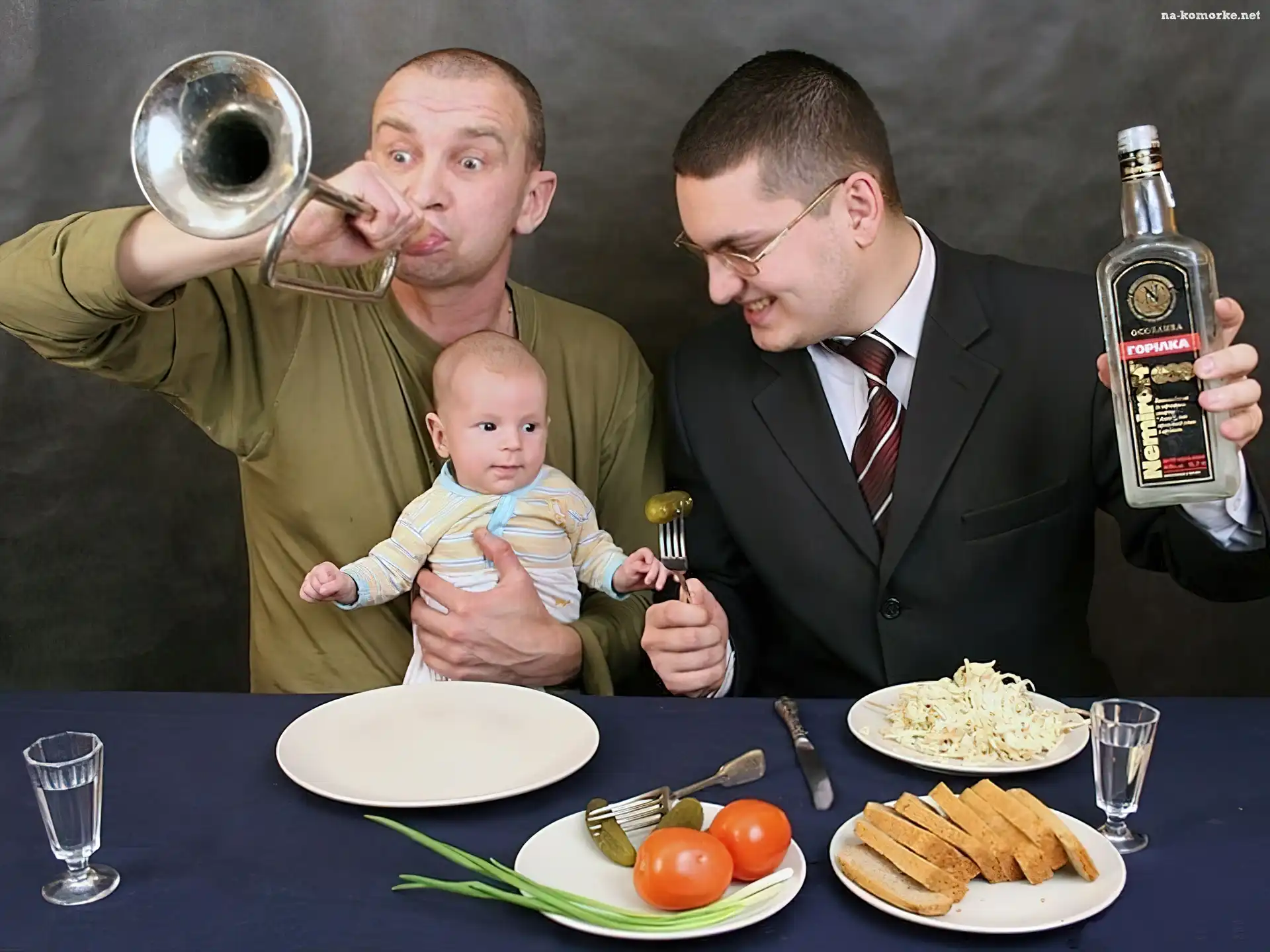 Mężczyźni, Zakąska, Dziecko, Alkohol