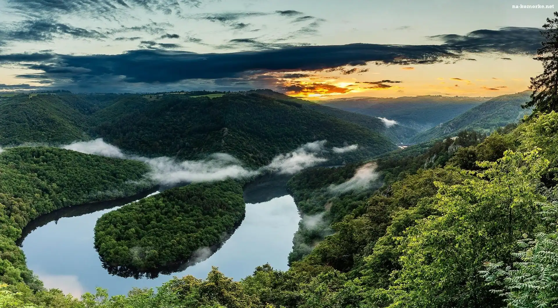 Mgła, Francja, Rzeka Sioule, Meander, Lasy