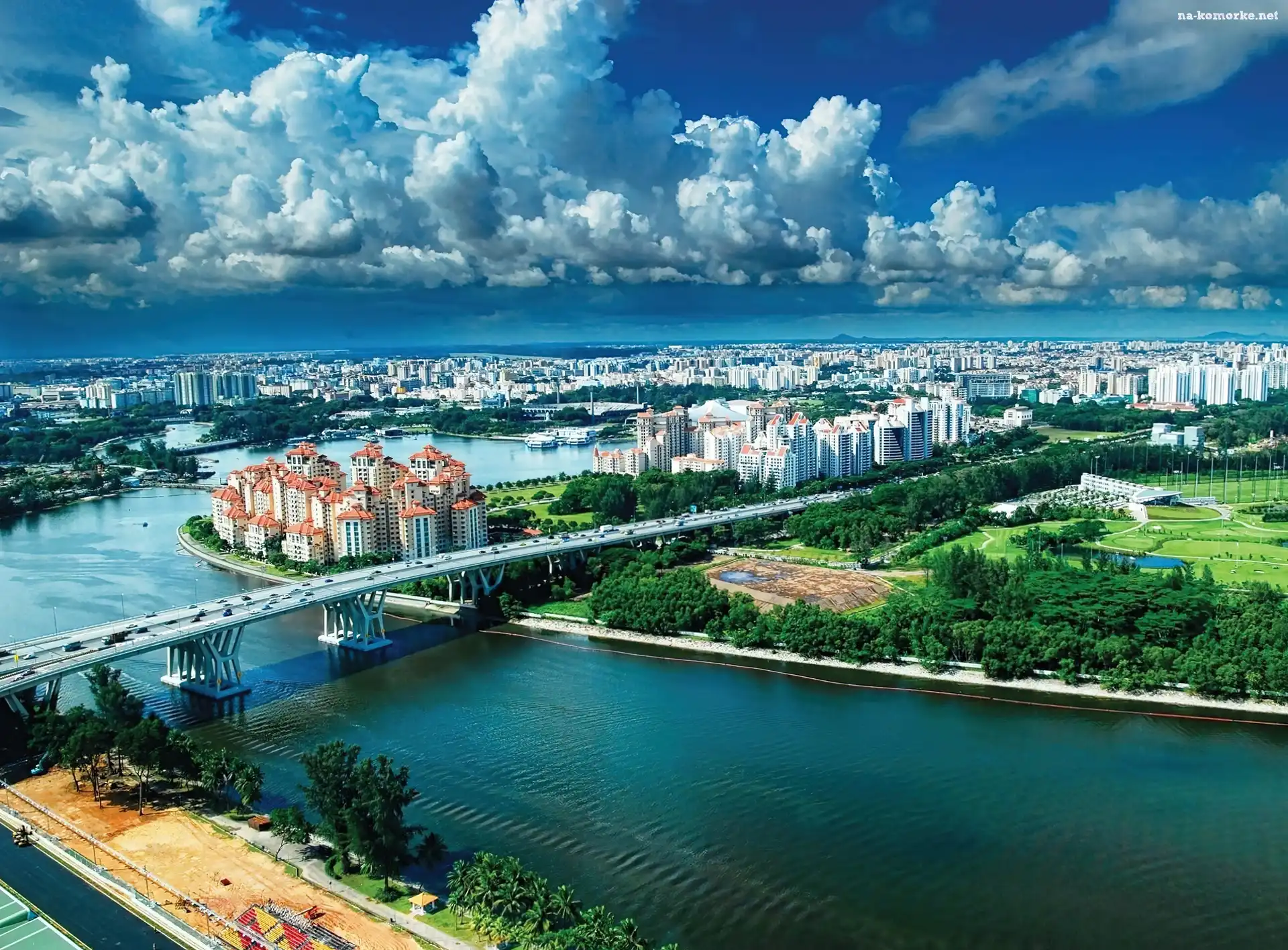 Miasta, Singapur, Rzeka, Most, Panorama