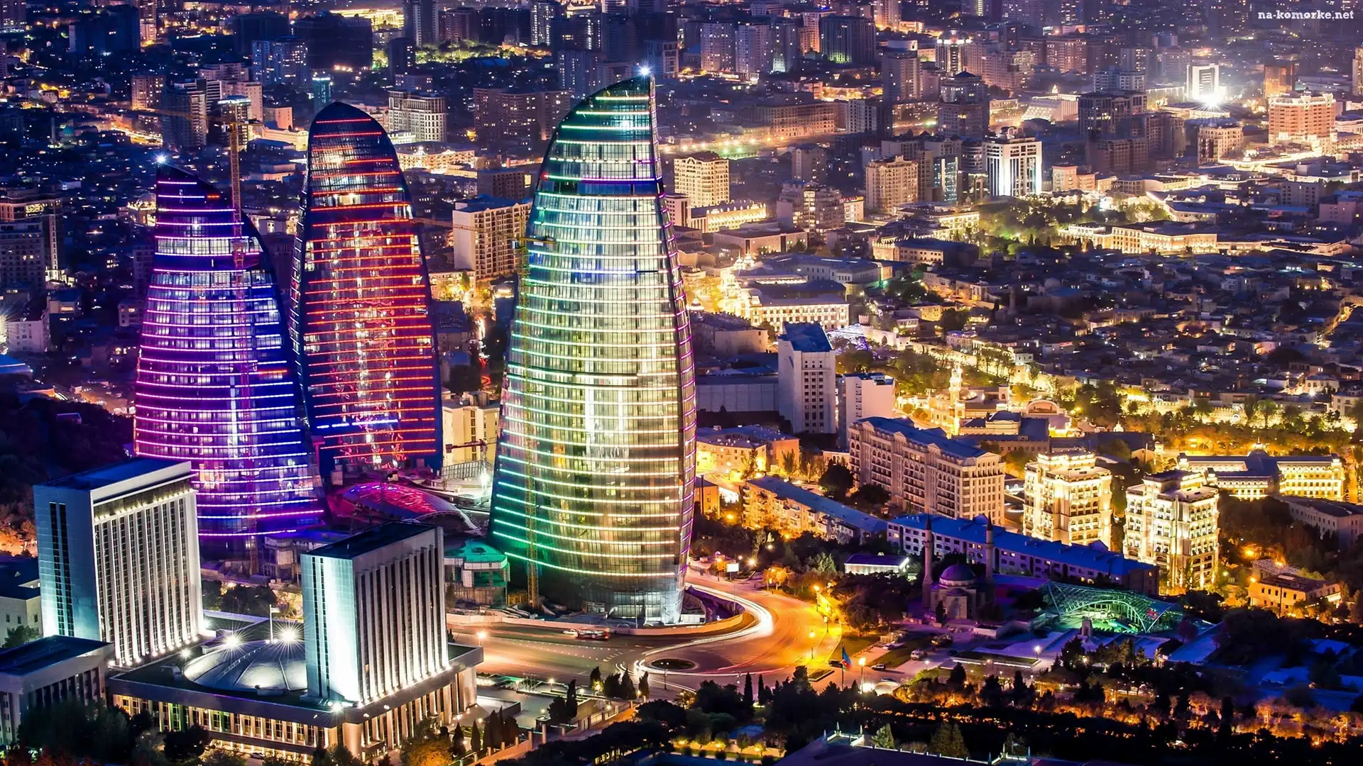 Miasto nocą, Azerbejdżan, Baku