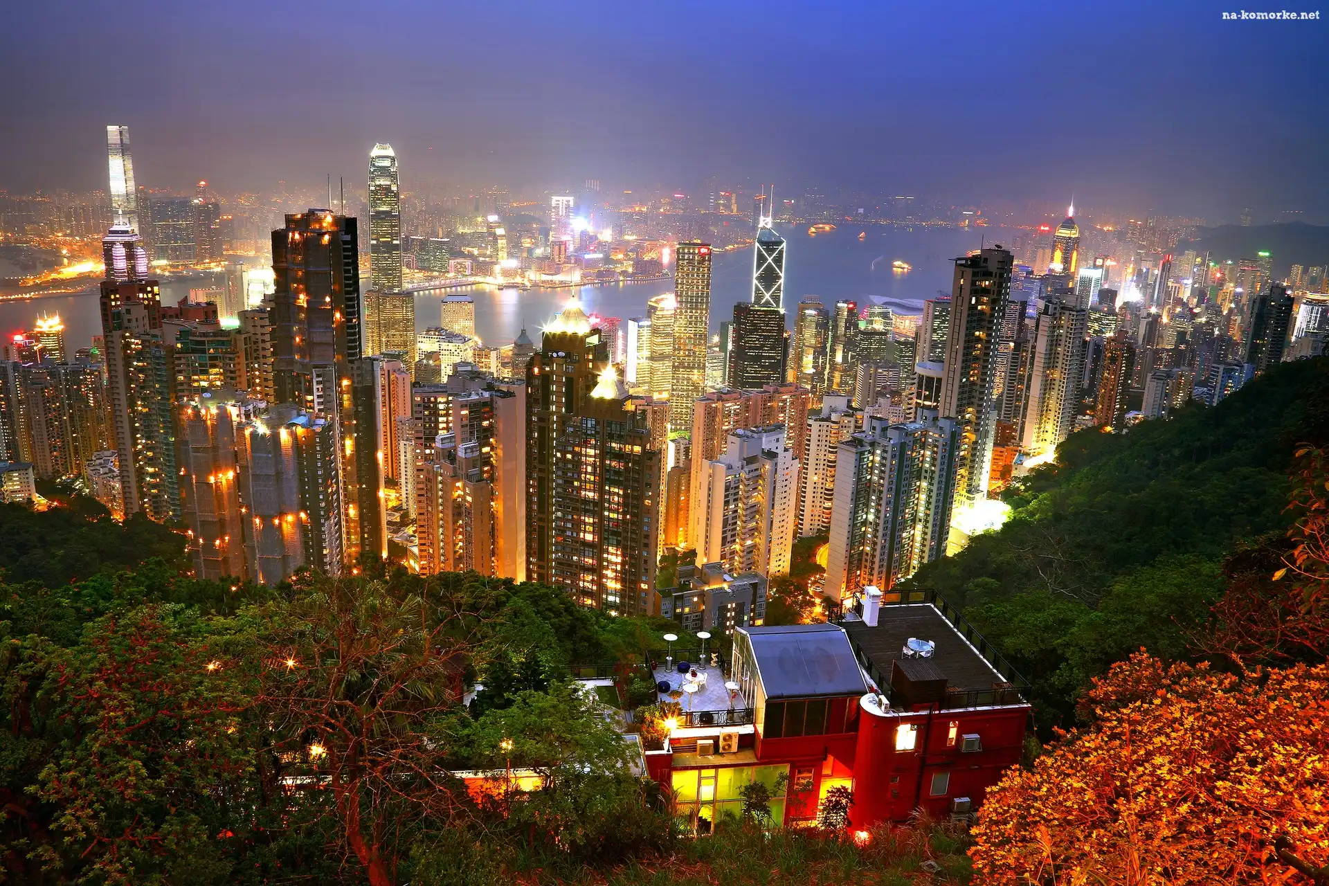 Miasto, Hong Kong, Drapacze, Chmur, Oświetlone