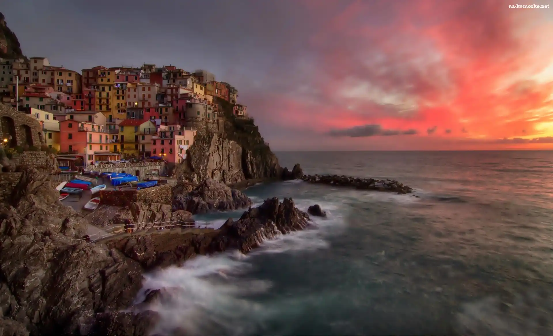 Miasto, Skały, Morze, Liguria, Domy, Riomaggiore