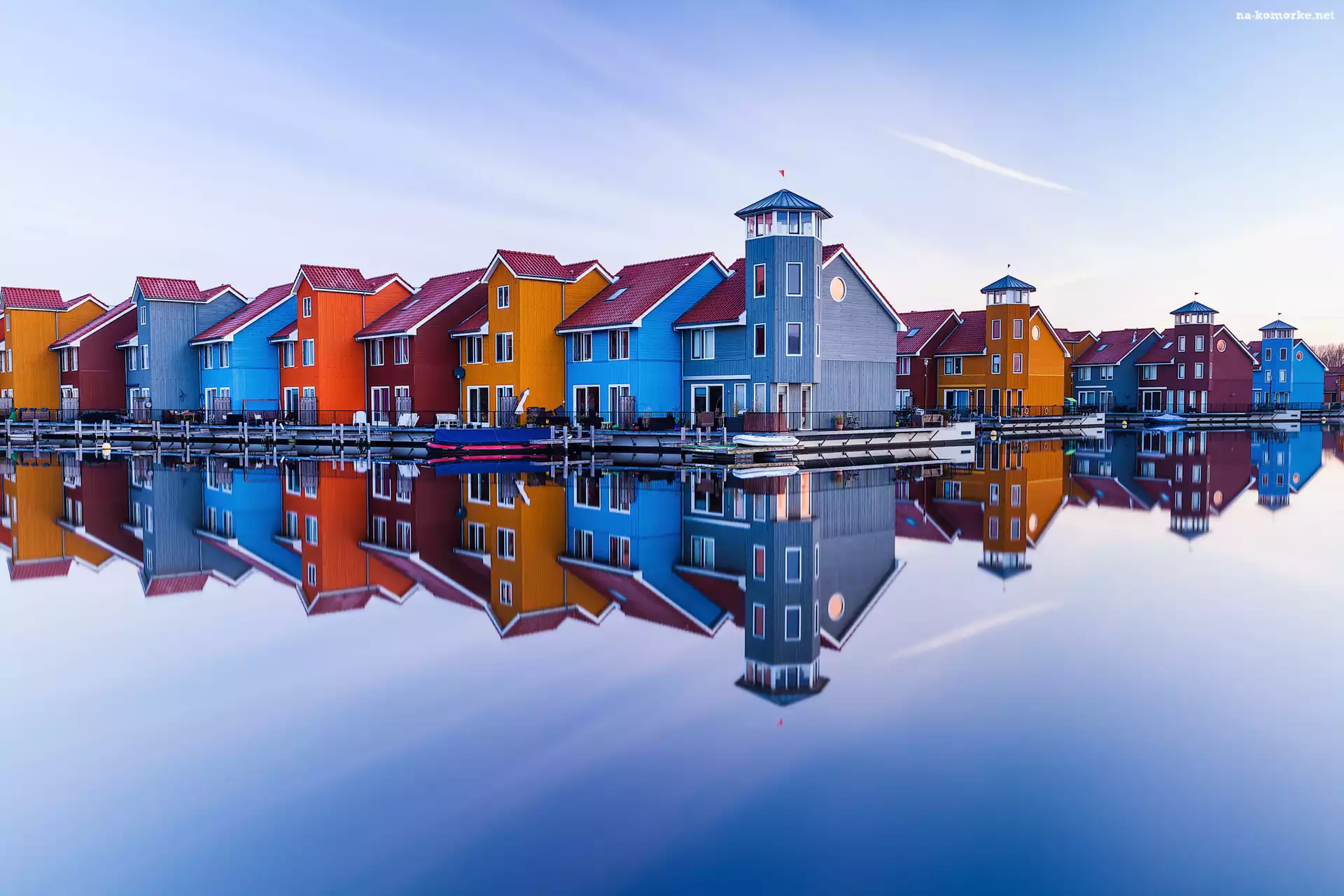 Kolorowe, Miasto Groningen, Holandia, Odbicie, Kanał, Domy