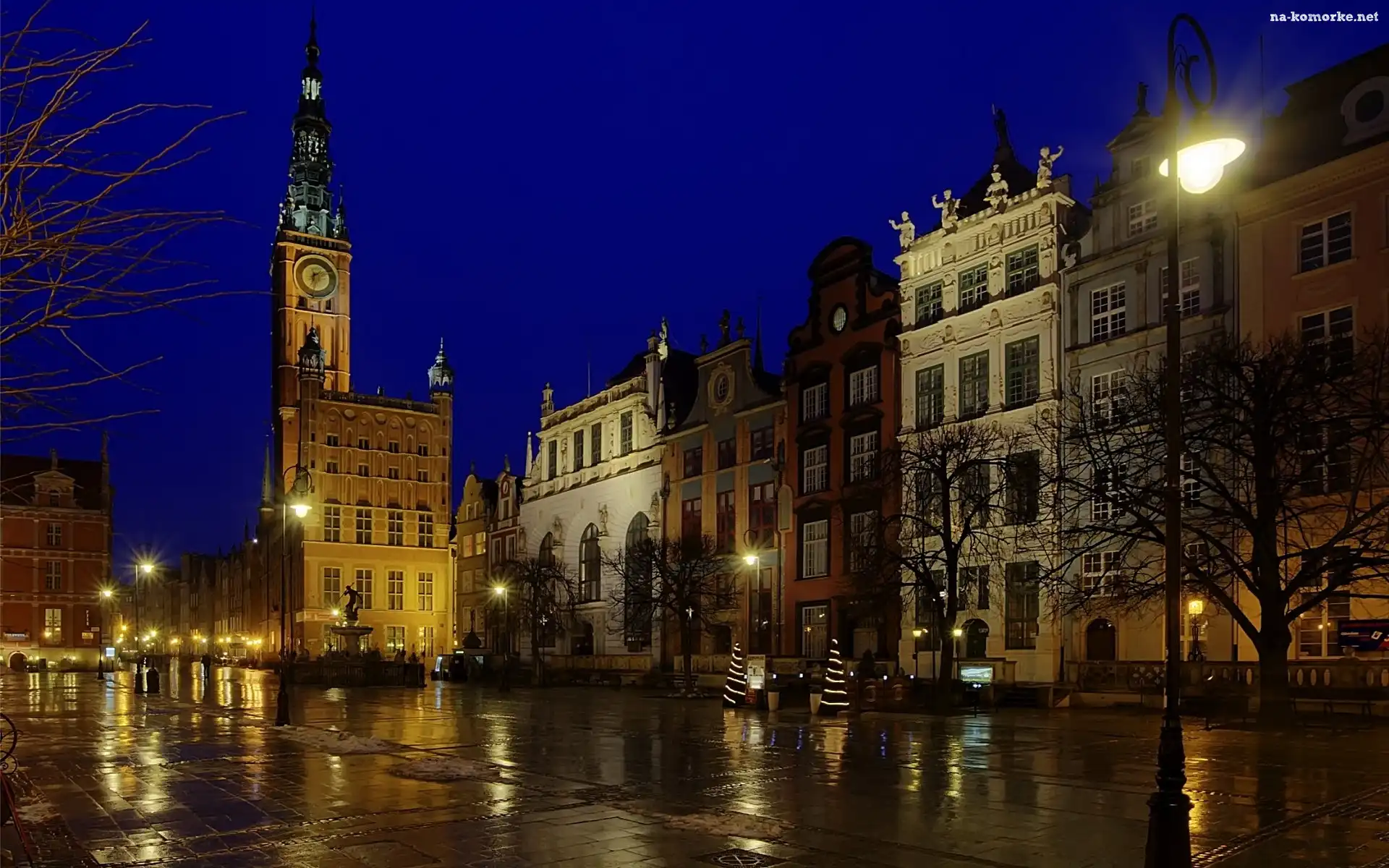 Miasto, Polska, Nocą, Gdańsk