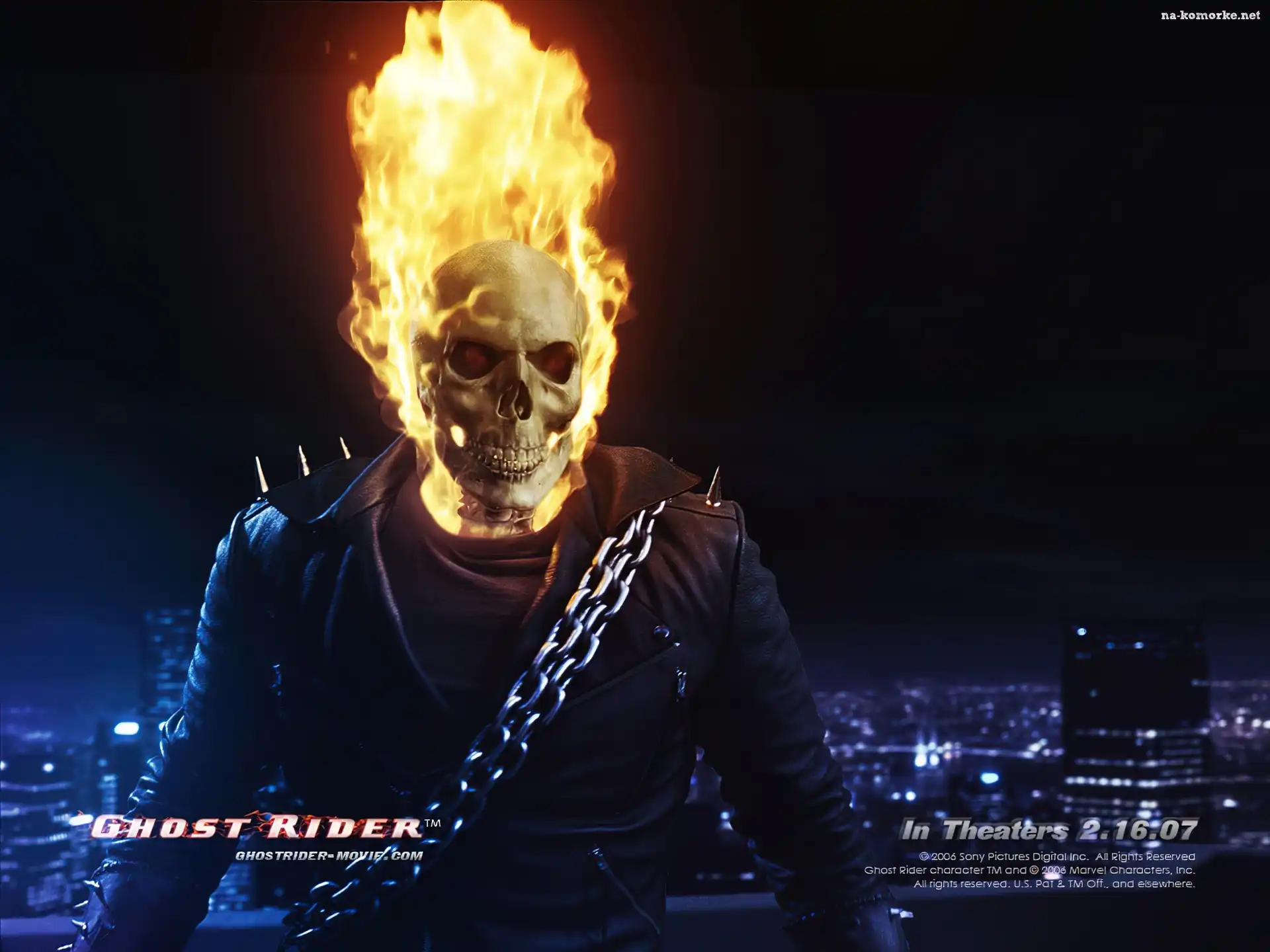 miasto, Ghost Rider, czaszka, płonie, łańcuch