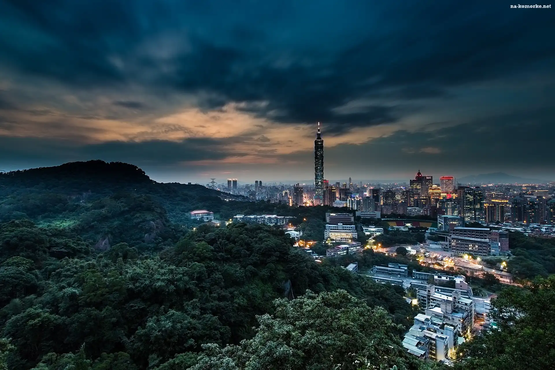 Miasto, Tajwan, Chiny, Panorama, Tajpej, Noc
