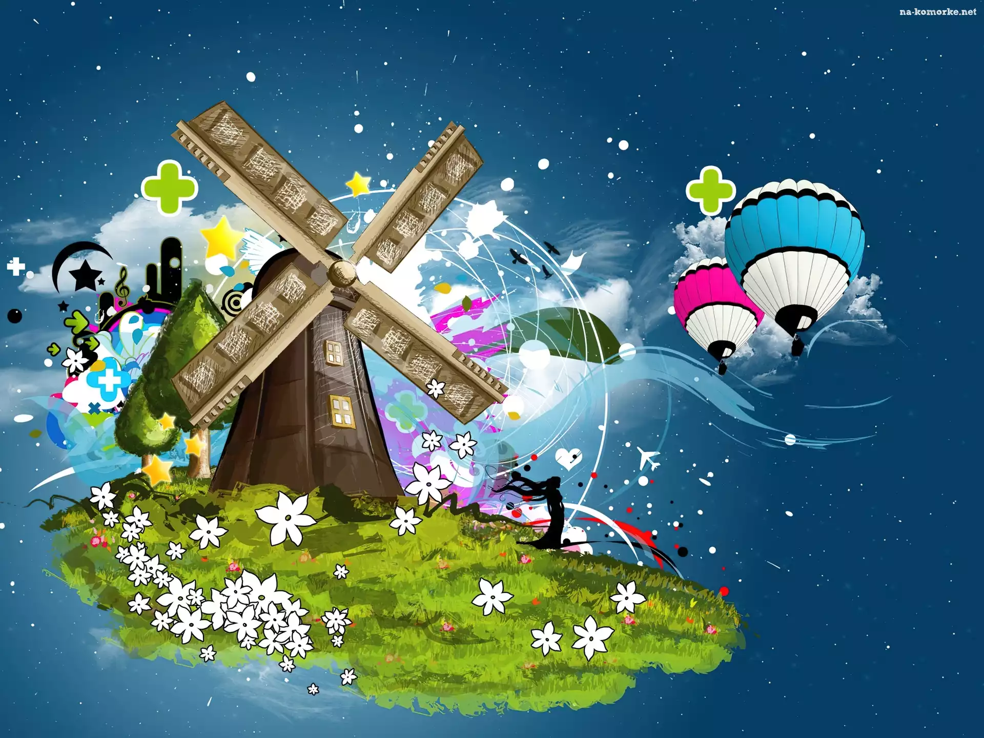 Młyn, Fantasy, Balony, Niebo