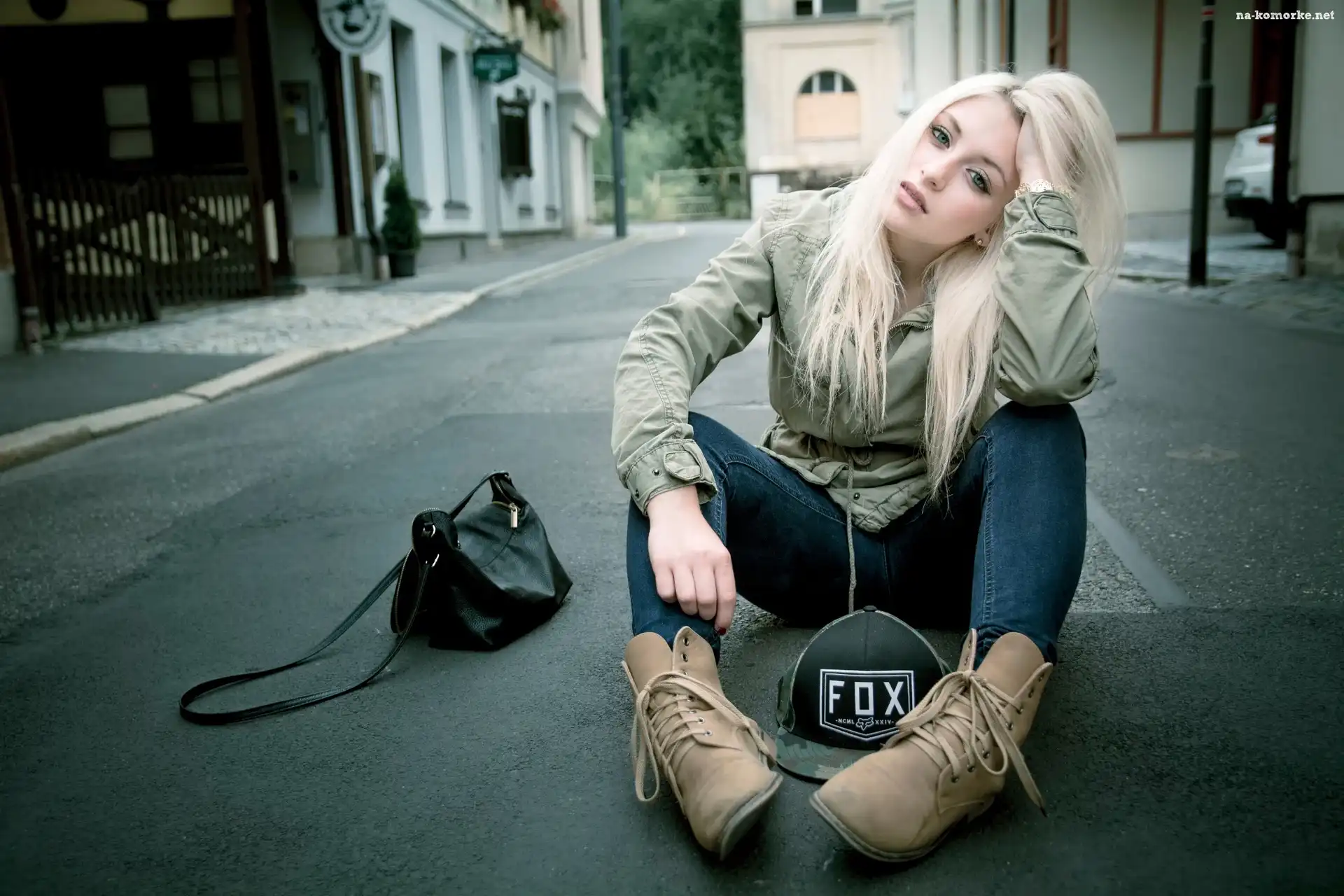 Moda, Blondynka, Ulica, Torebka, Galanteria, Styl