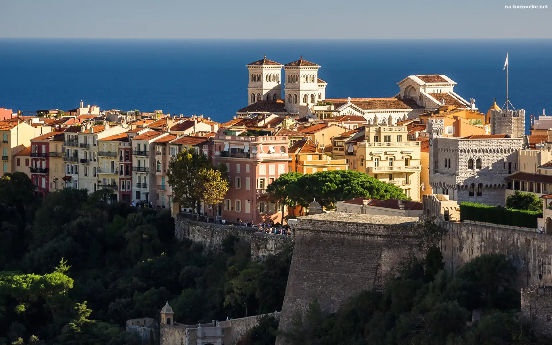 Monako, Domy, Mur, Monaco-Ville, Morze
