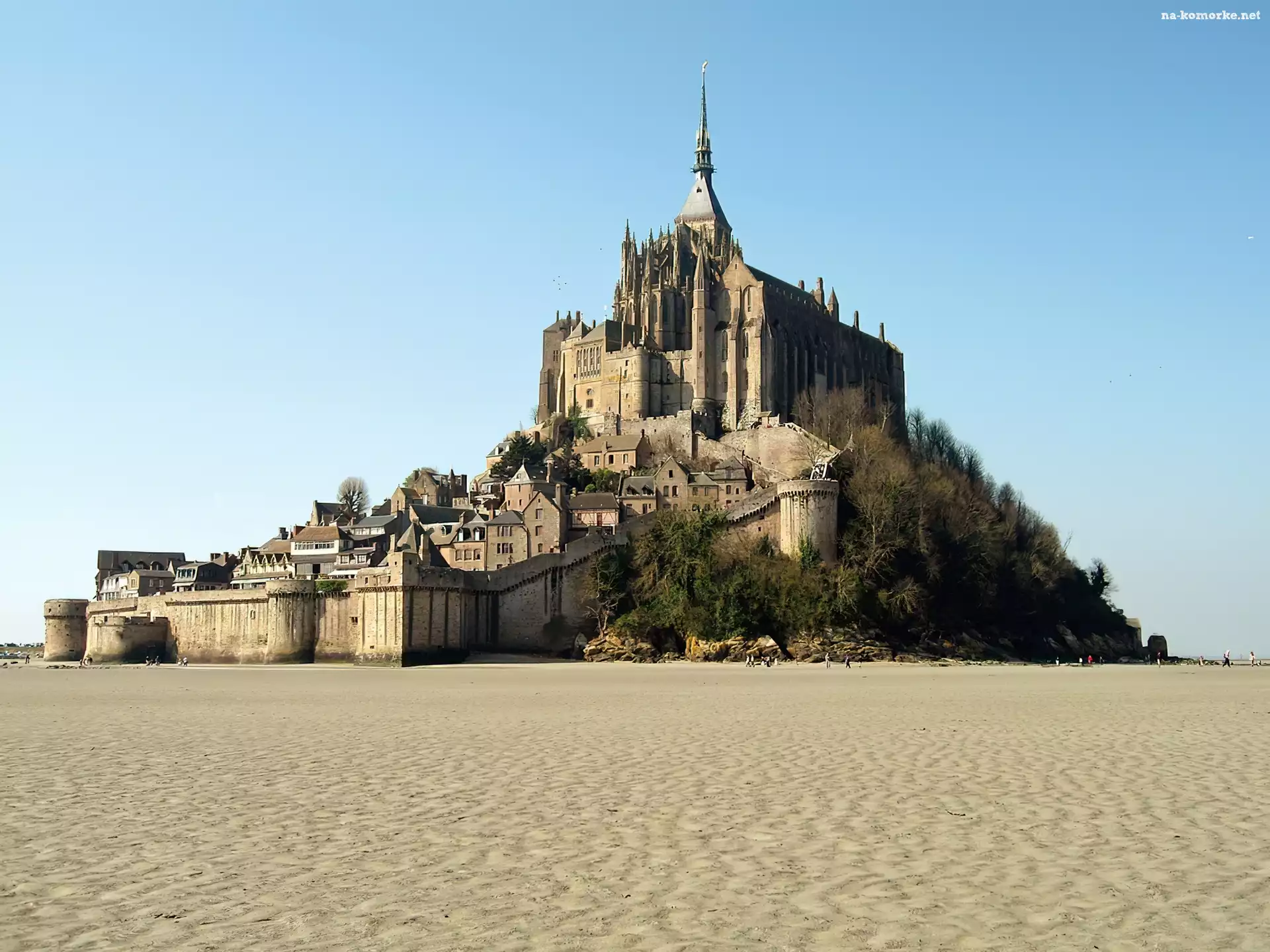 Klasztor, Mont Saint-Michel, Francja, Wyspa, Odpływ