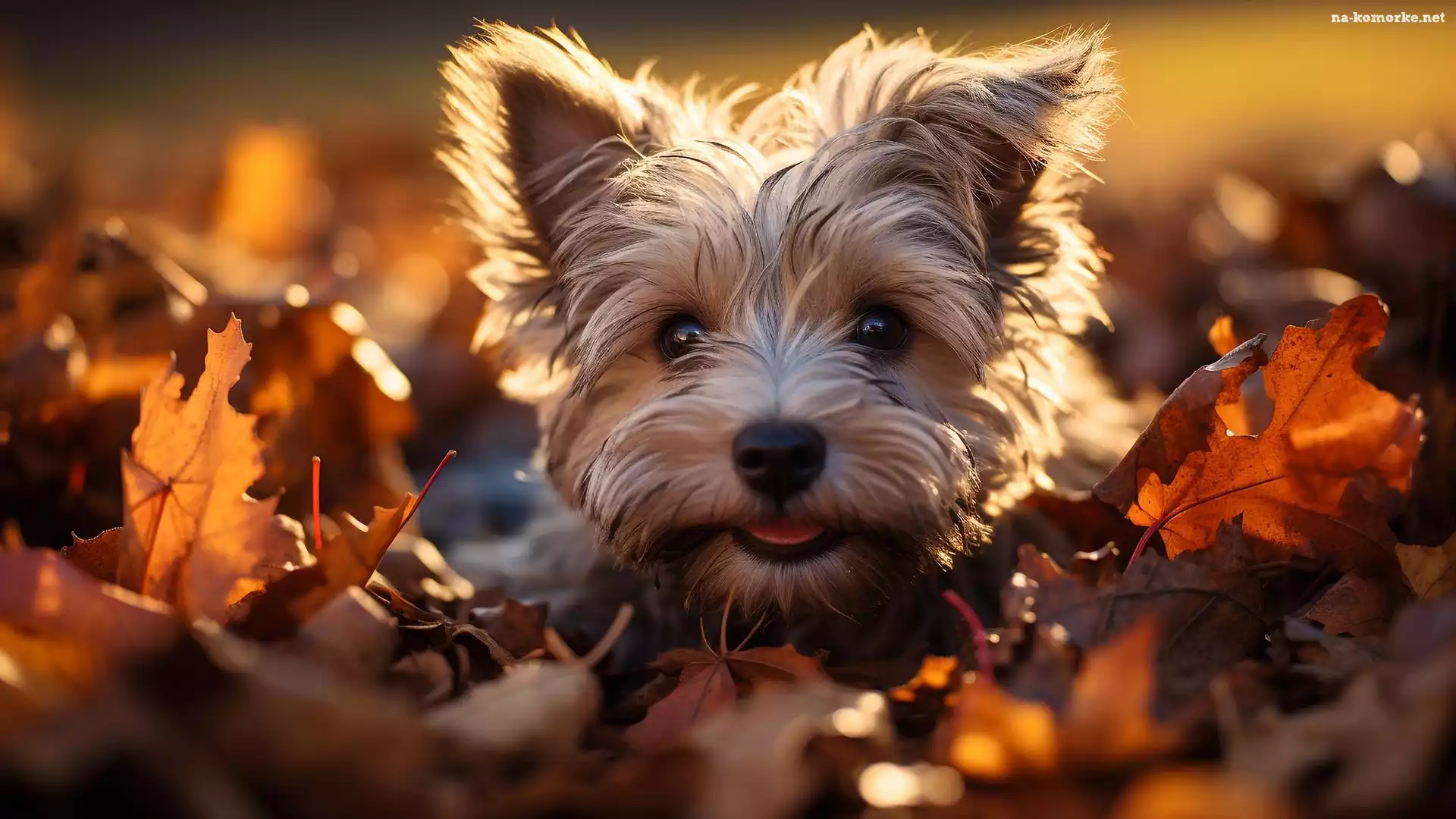 Pies, Yorkshire terrier, Mordka, Szczeniak, Liście