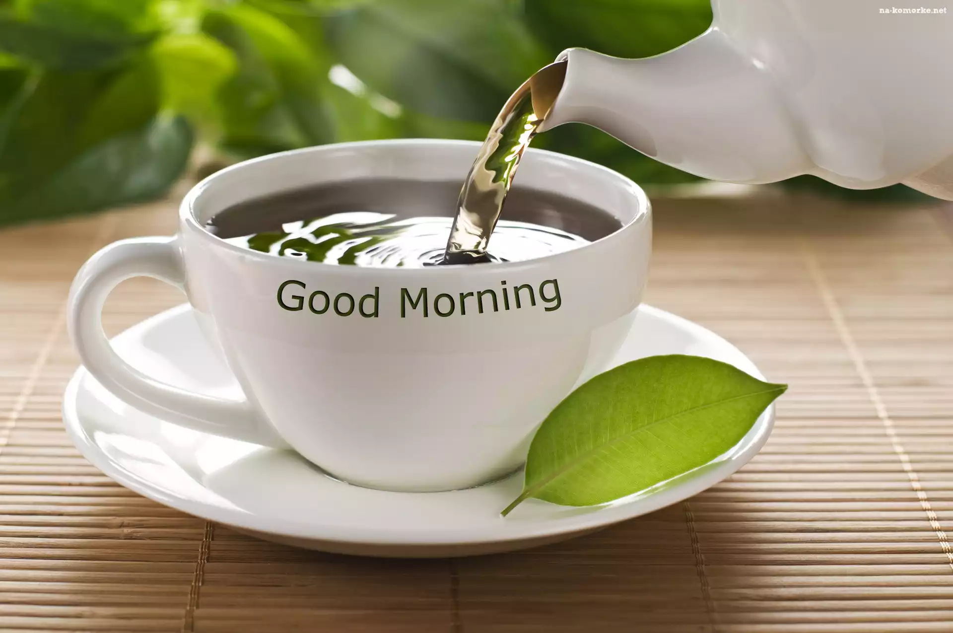 Herbata, Morning, Filiżanka, Dzbanek, Biała, Z, Napisem, Good