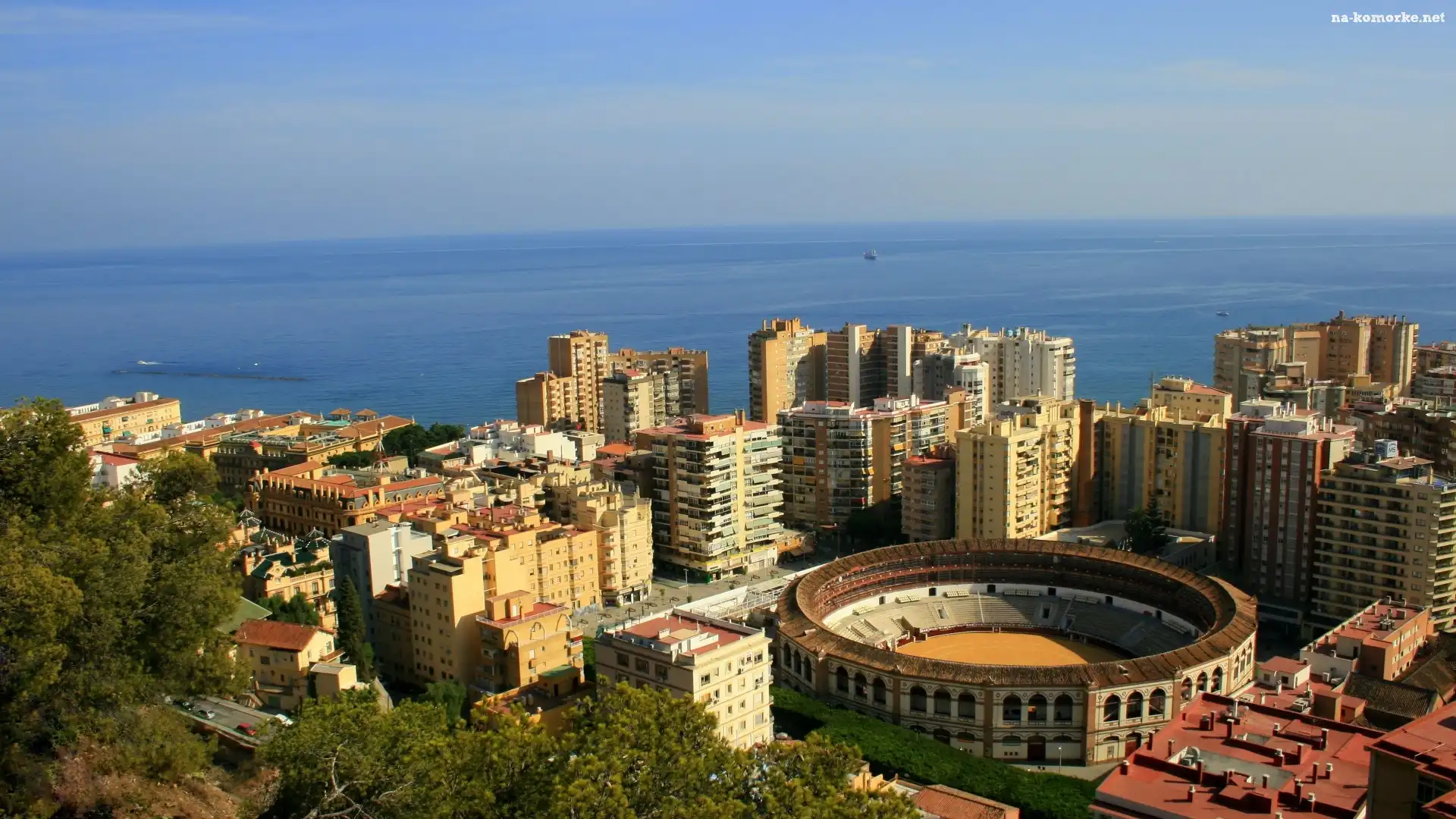 Morze, Hiszpania, Malaga, Miasto, Stadion