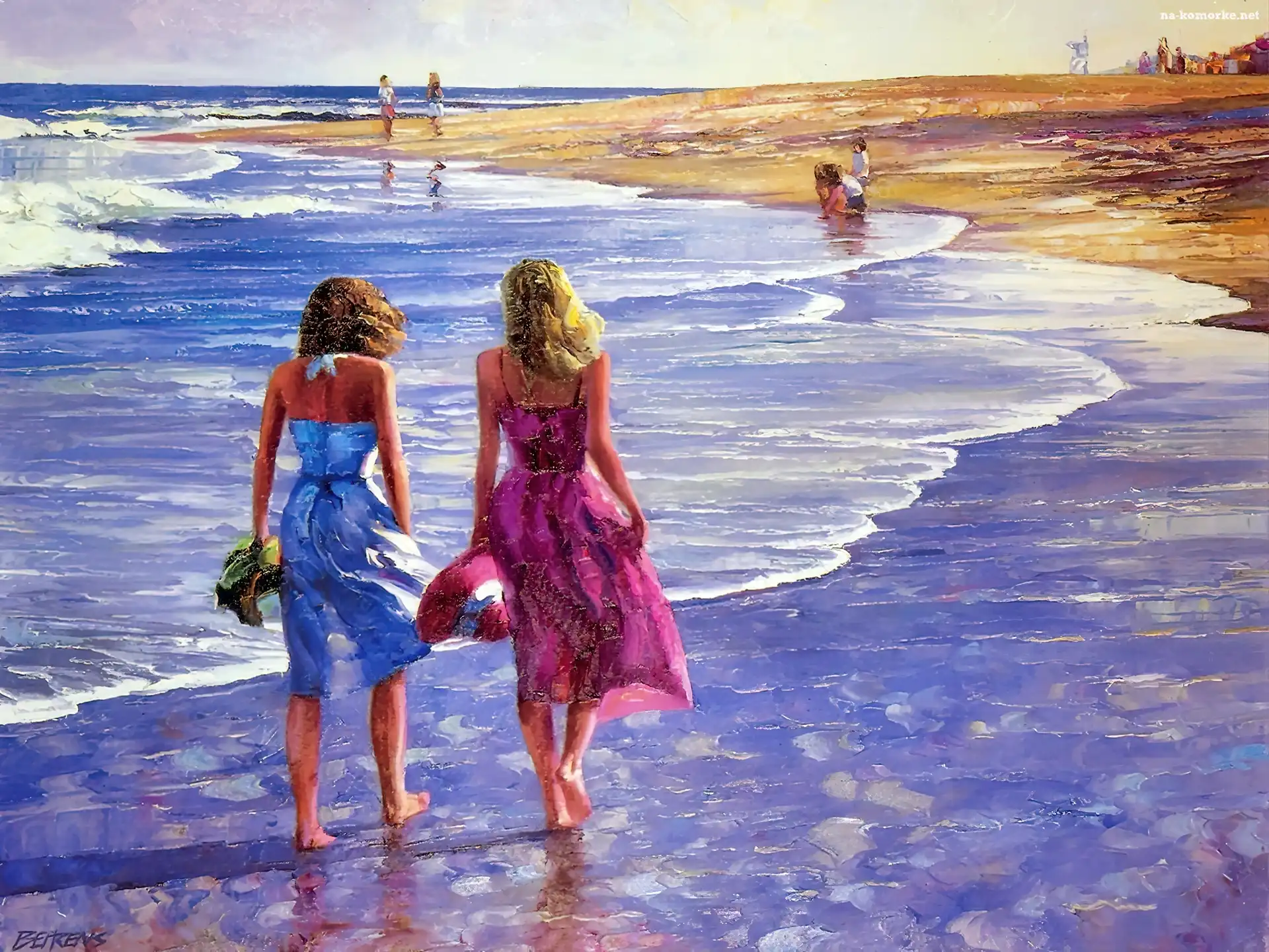 Morze, Dziewczyny, Plaża, Dwie