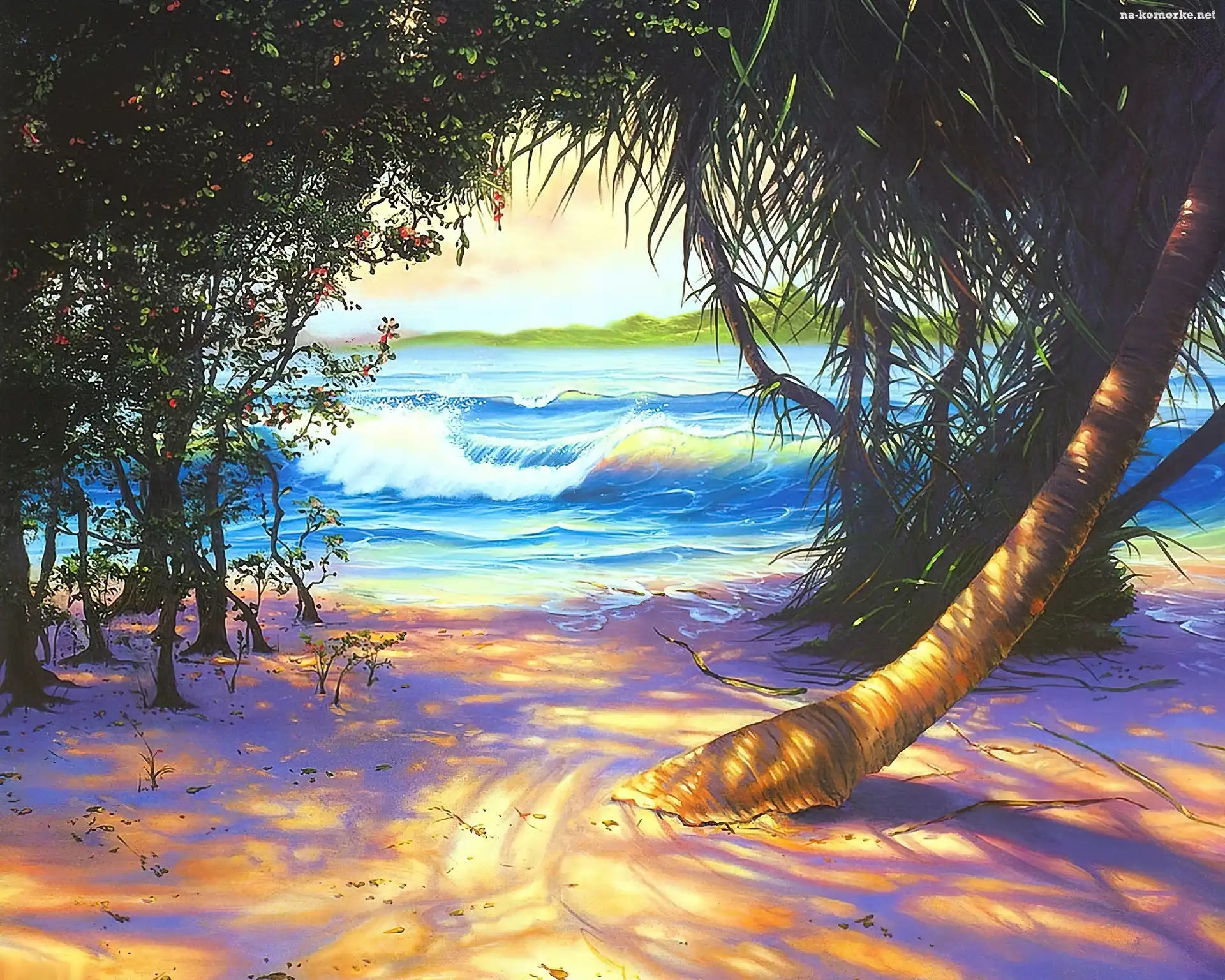 Morze, Reprodukcje Obrazów, Plaża, Drzewa