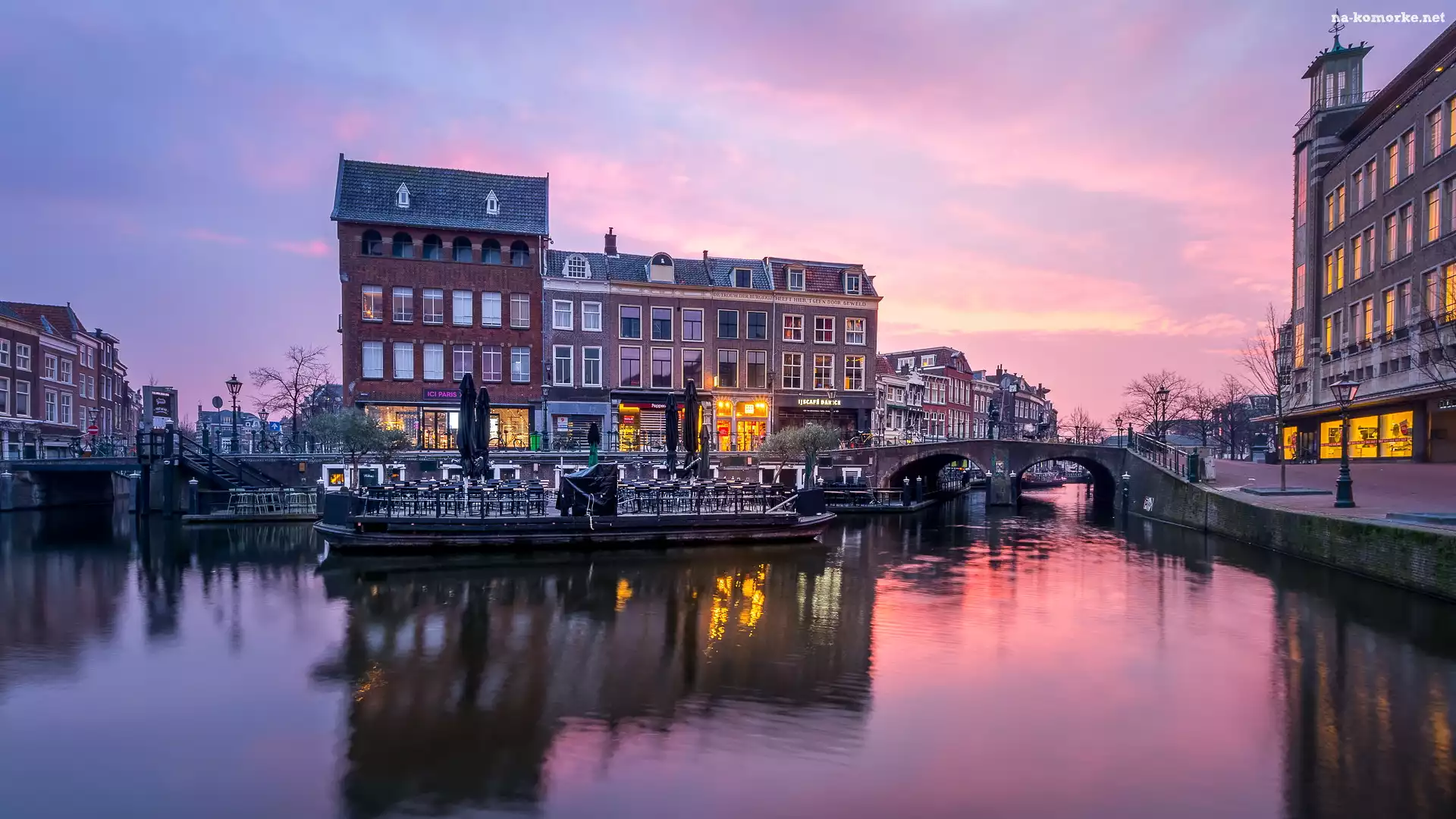 Most, Domy, Poranek, Holandia, Kanał, Amsterdam