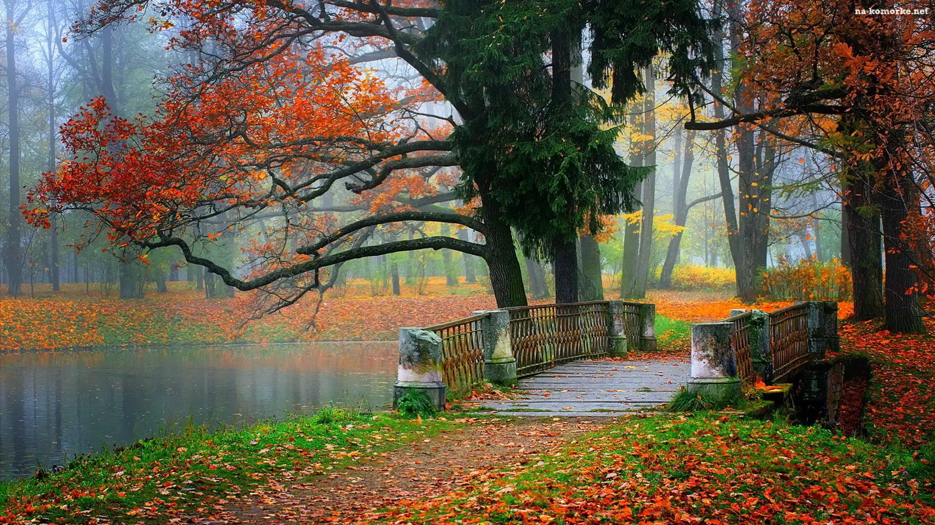 Mostek, Jesień, rzeka, Park