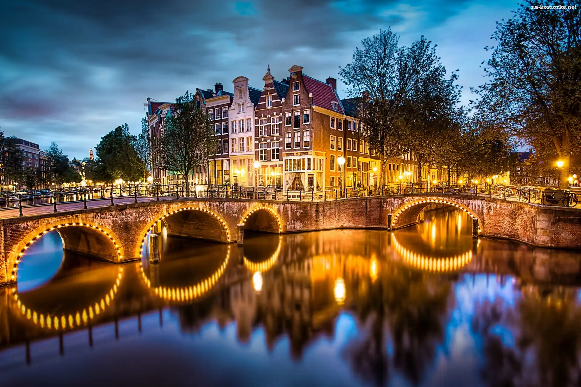Mosty, Amsterdam, Nocą, Kamienice, Kanał