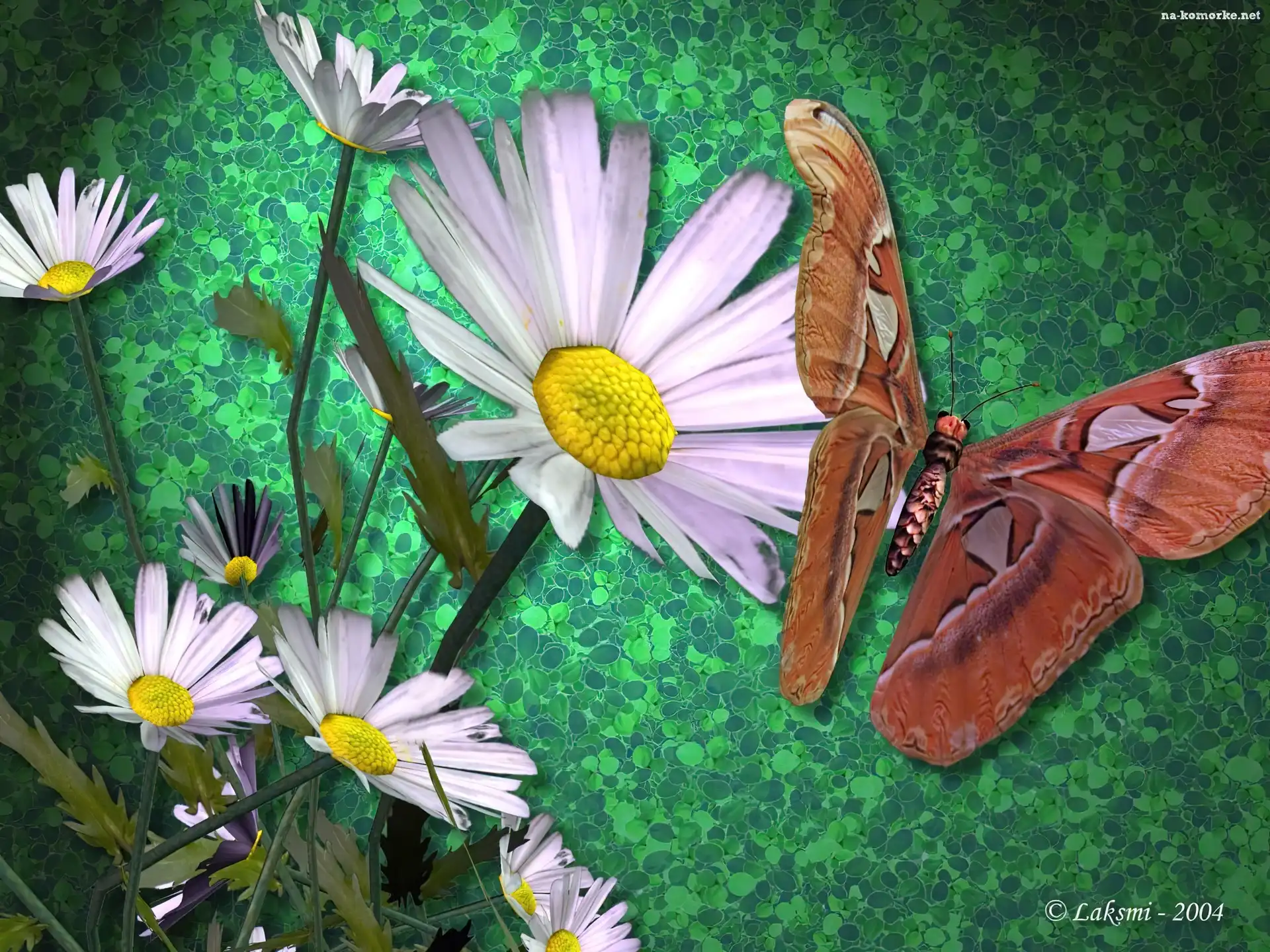 Kwiaty, 3D, Motyl