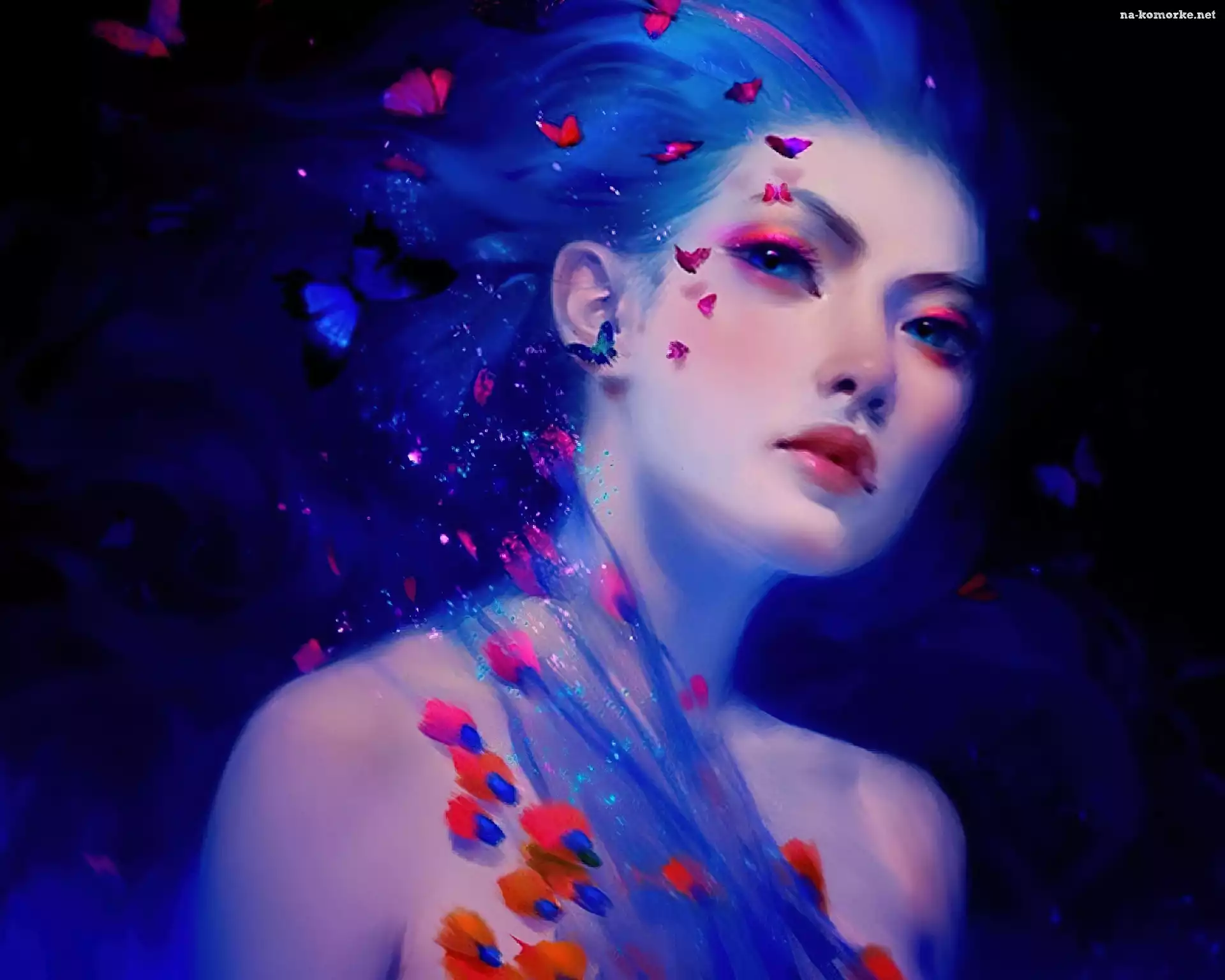 Motyle, Grafika, Fantasy, Kobieta, Åšwietliki