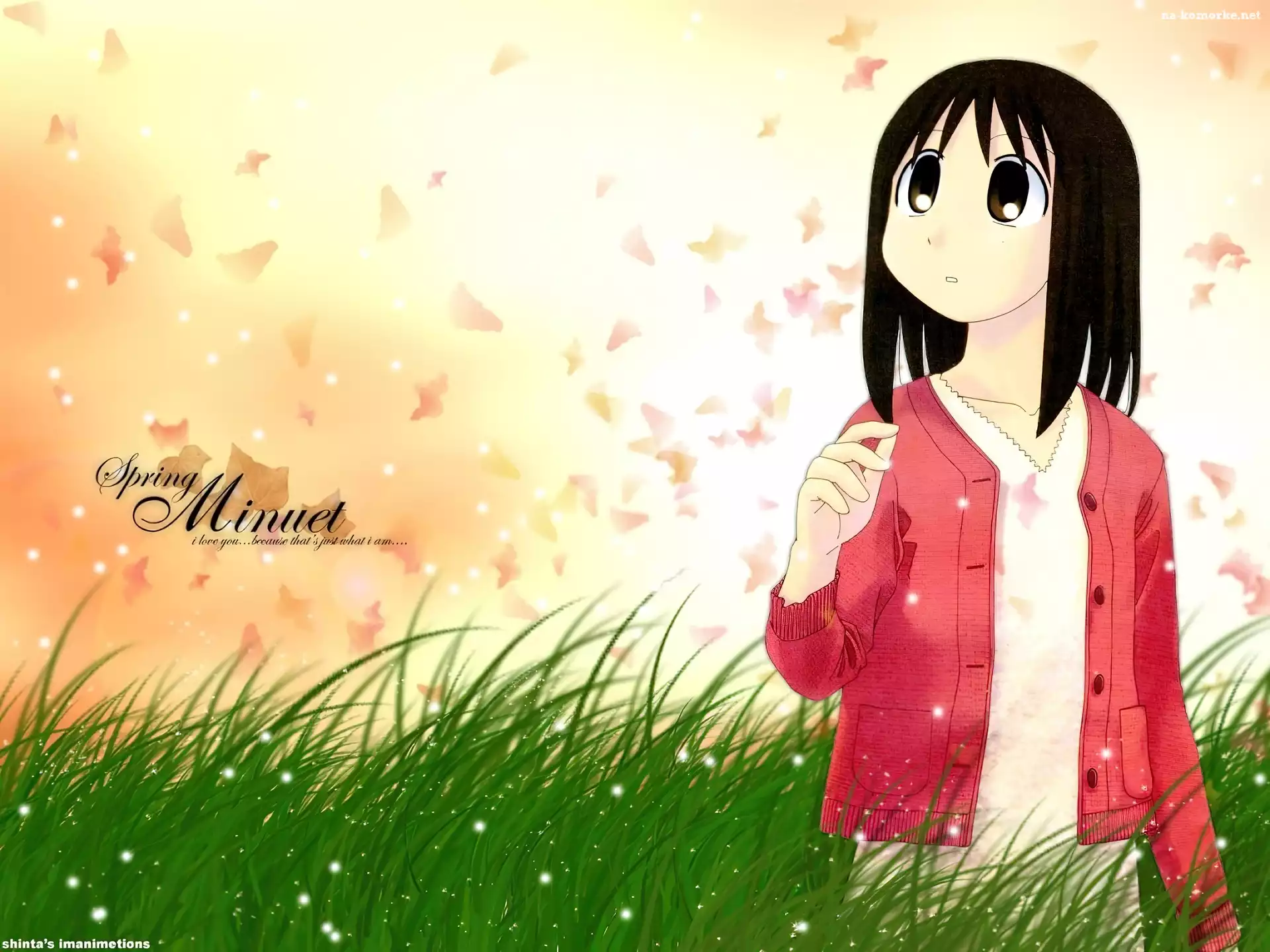 Azumanga Daioh, trawa, napisy, dziewczyna, motyle