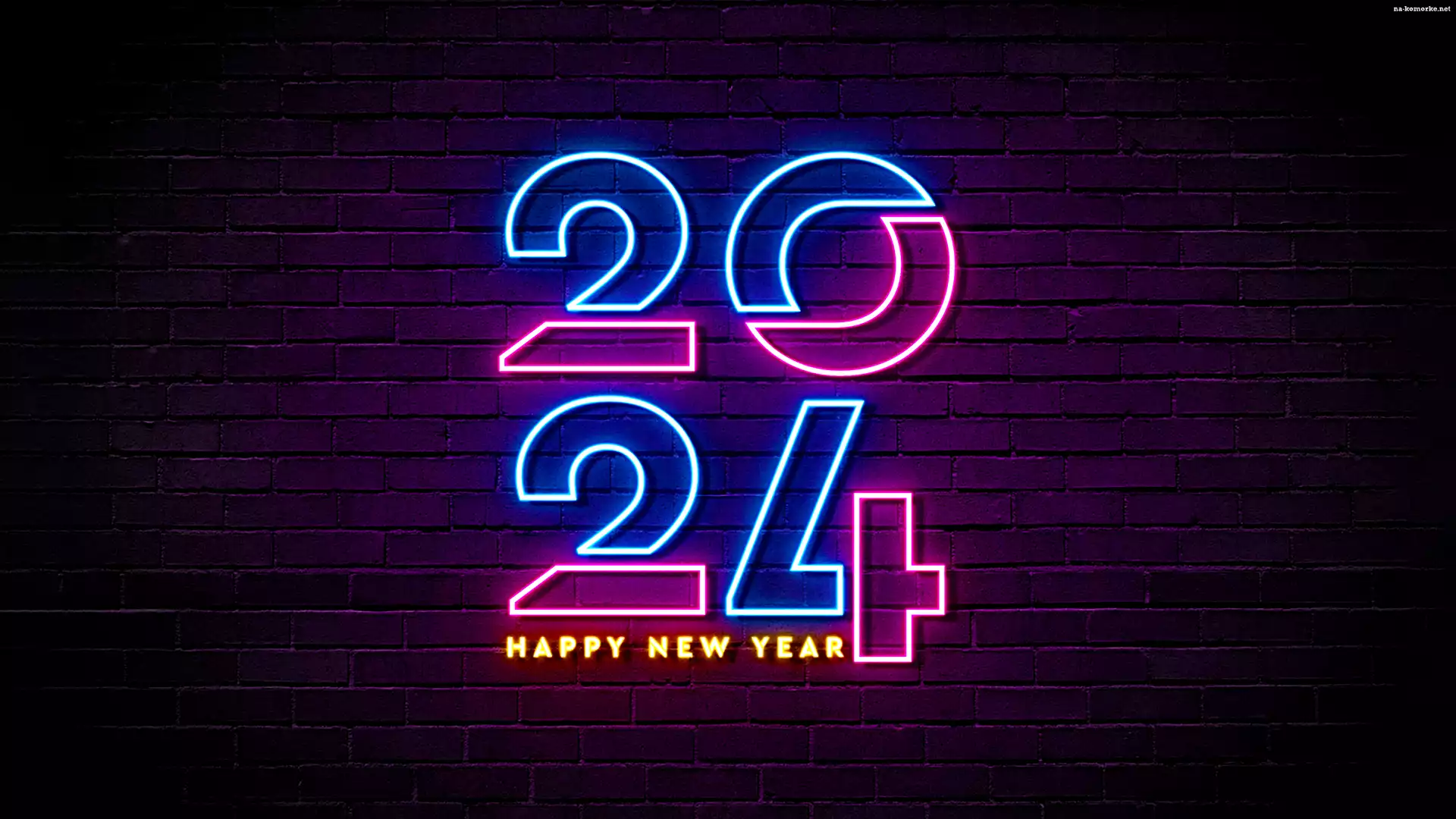 Cegły, Nowy Rok, Mur, Życzenia, Neonowy, 2024