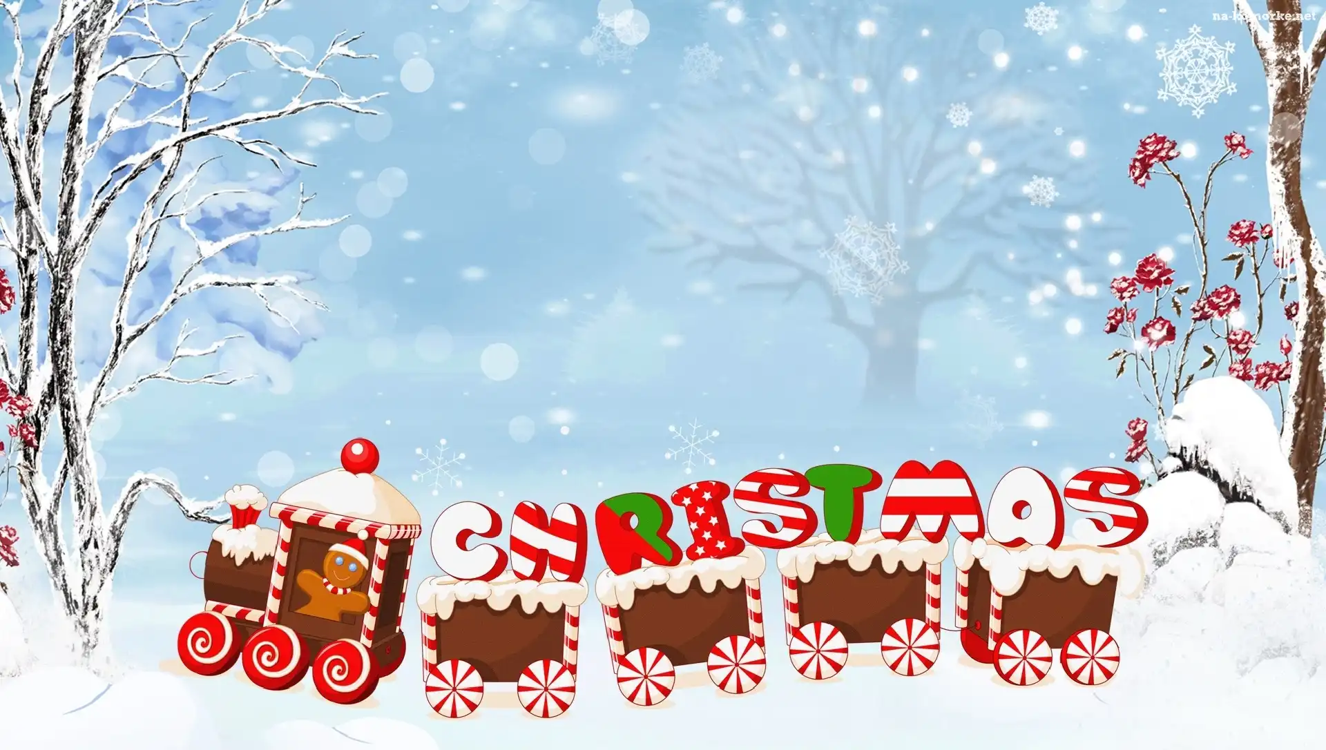 Boże Narodzenie, Christmas, Śnieg, 2D, Zima, Świąteczny, Pociąg, Napis