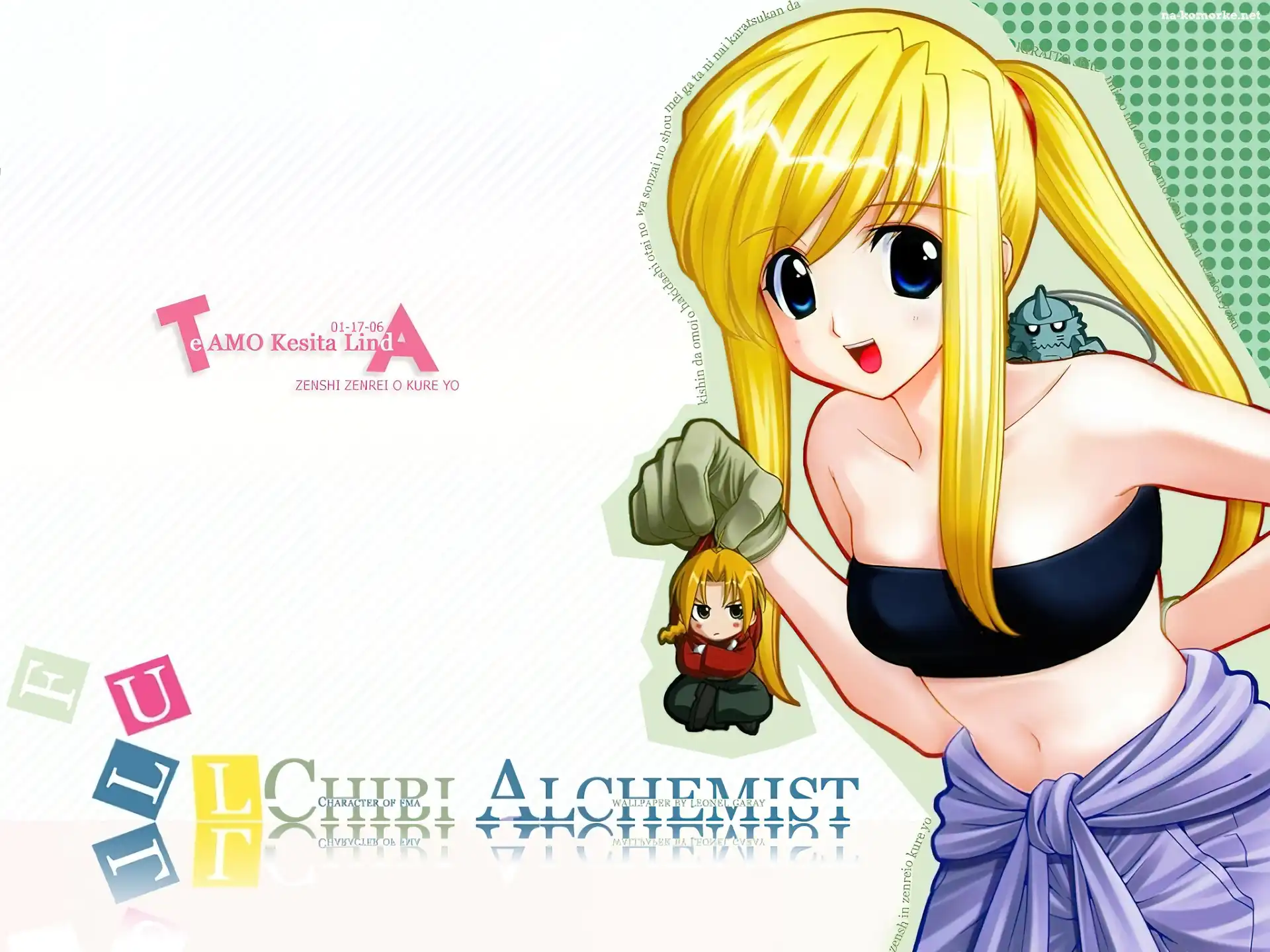 napisy, maskotka, Full Metal Alchemist, dziewczyna