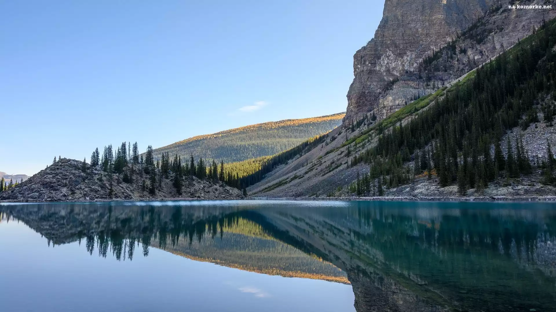 Moraine Lake, Alberta, Odbicie, Góry, Park Narodowy Banff, Kanada, Drzewa, Jezioro