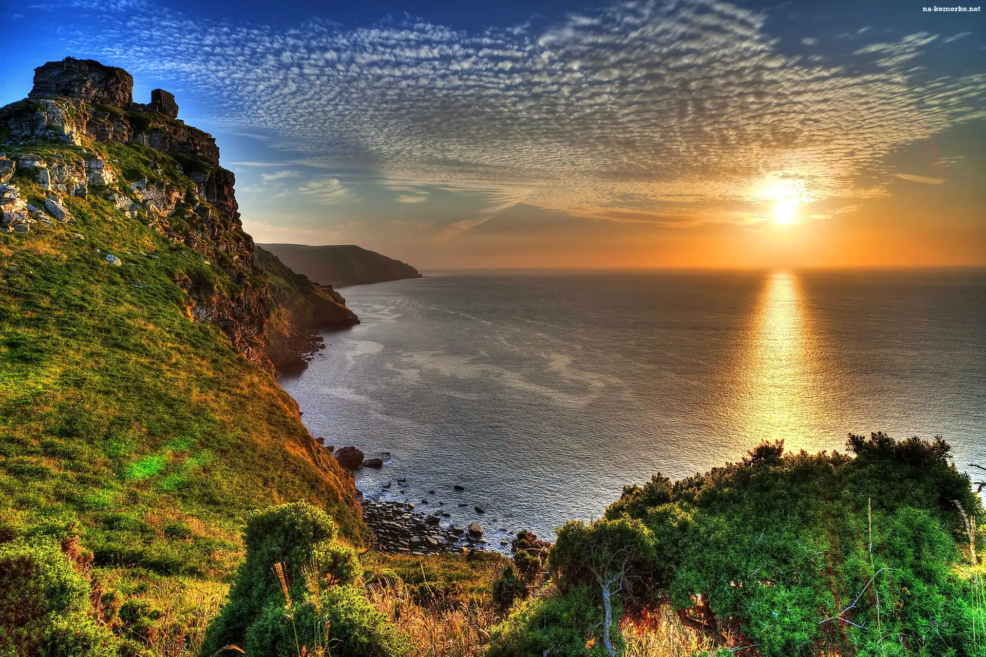 Park Narodowy, Wybrzeże, Morze, Anglia, Zachód Słońca, Exmoor