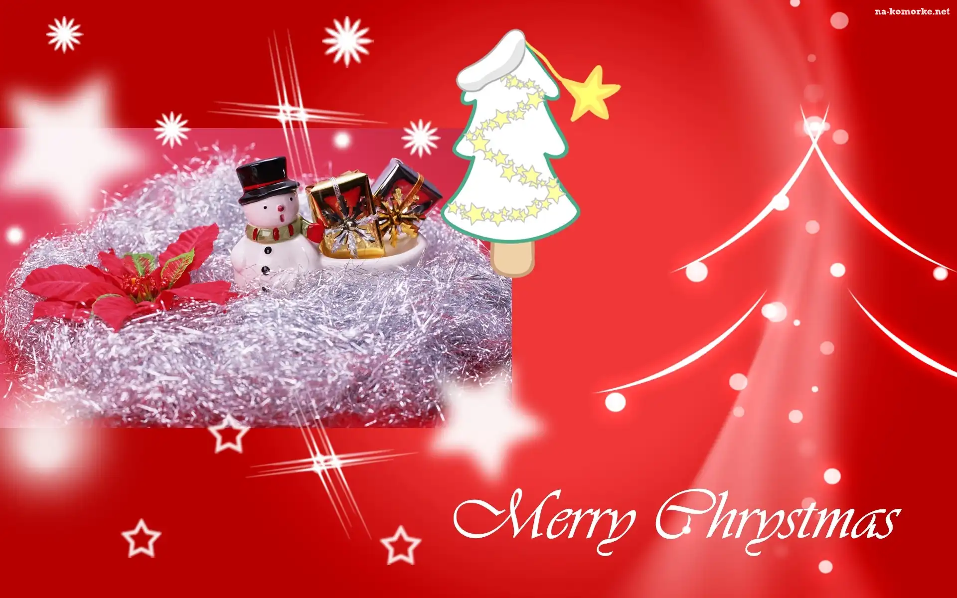 Boże Narodzenie, Choinka, Bałwan, Gwiazdki, Merry Christmas