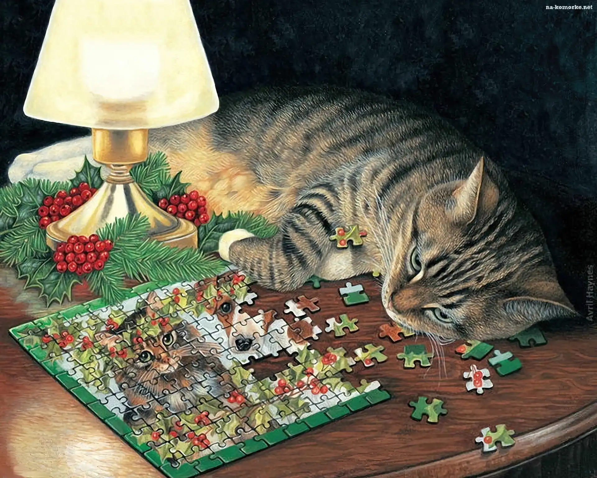Narodzenie, Kot, Puzzle, Lampa, Boże
