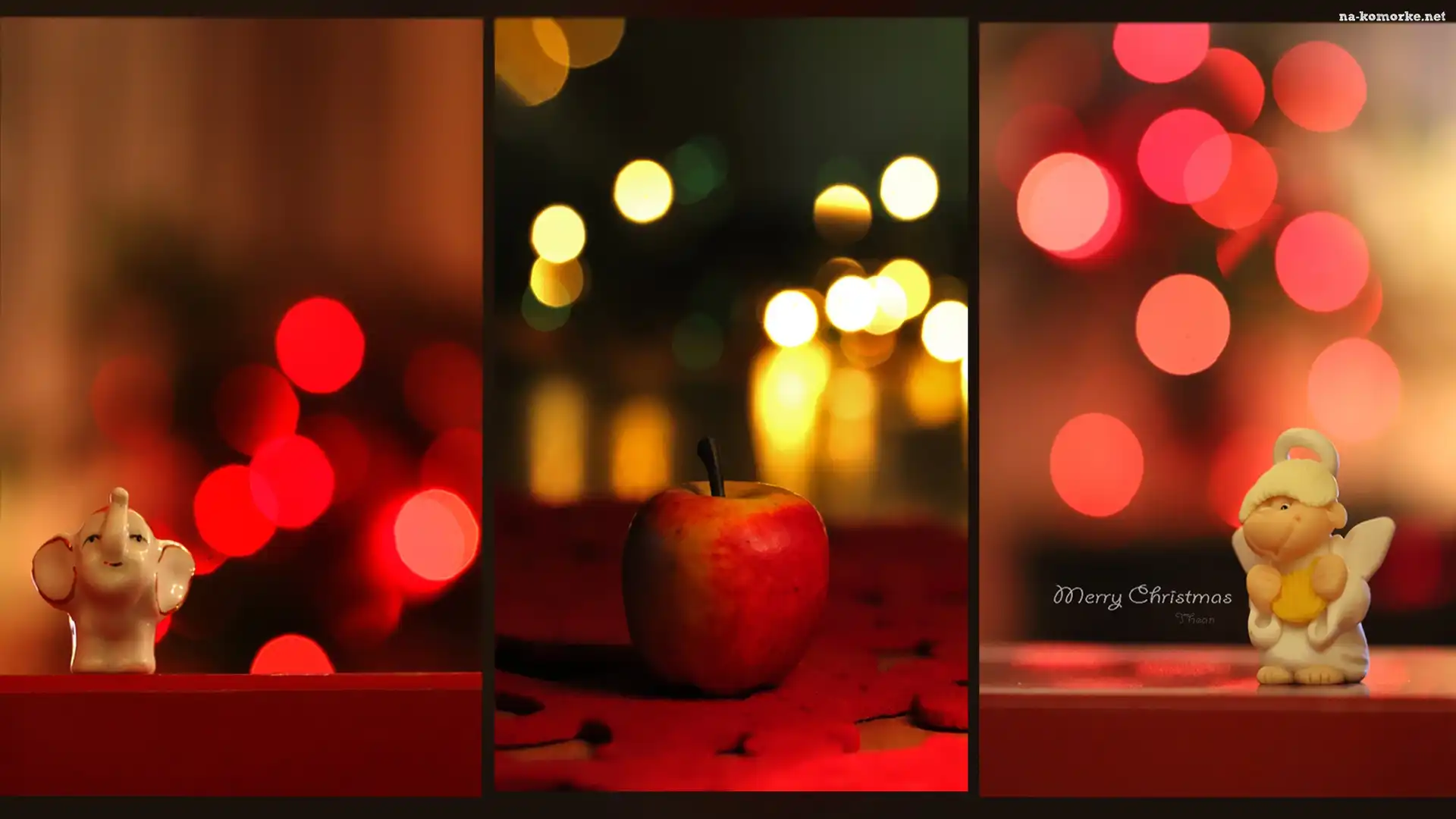 Boże Narodzenie, Życzenia, Bokeh, Święta, Aniołek, Jabłko, Słonik