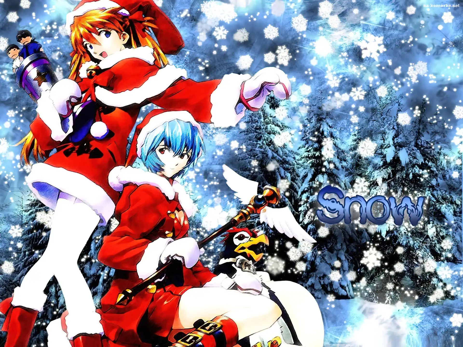 kobiety, choinka, Neon Genesis Evangelion, snow