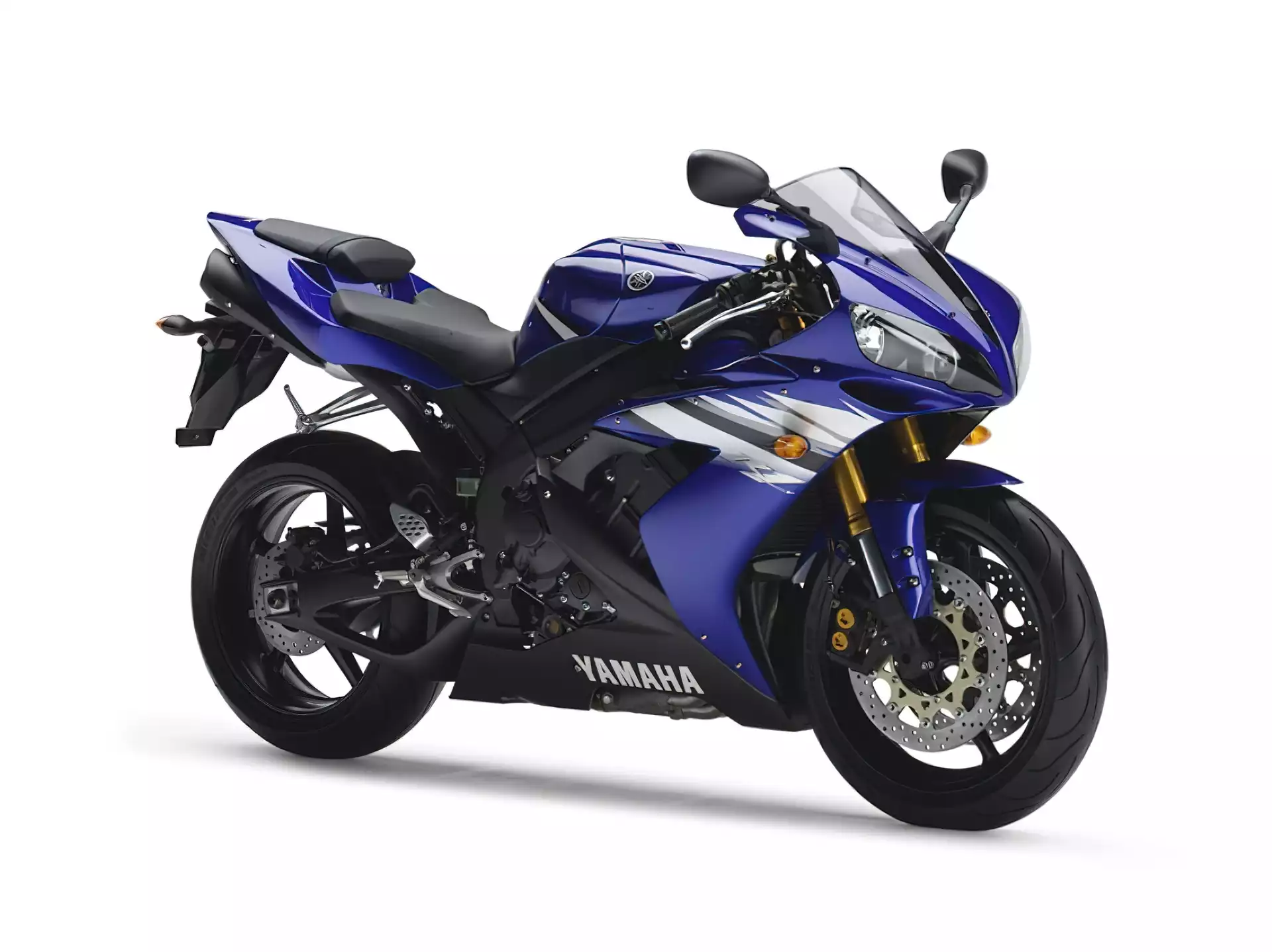 Motory Yamaha, lusterka, kierownica, Sportowe, niebieski, siedzenie , koła, Ścigacze, opony , tłumik , światła