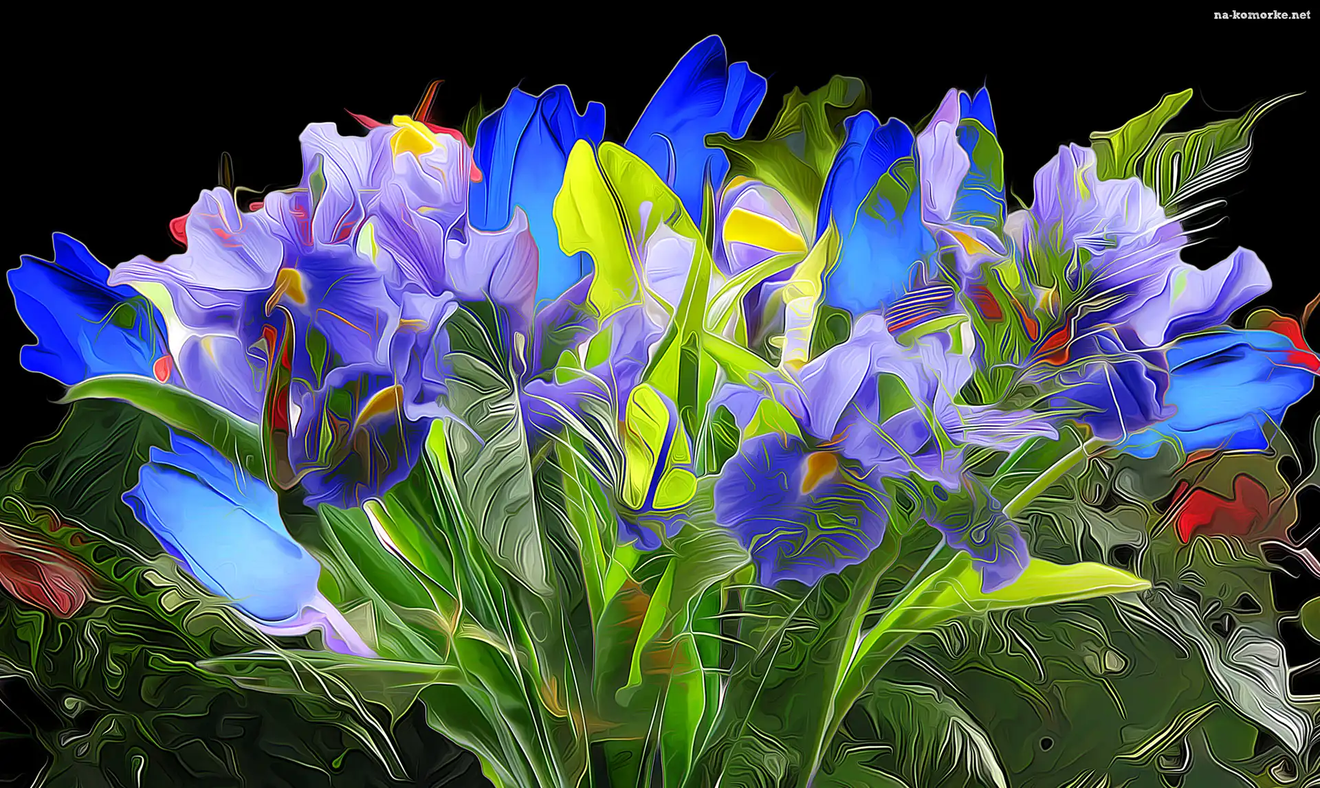 Niebieskie, Fractalius, Fioletowe, Kwiaty