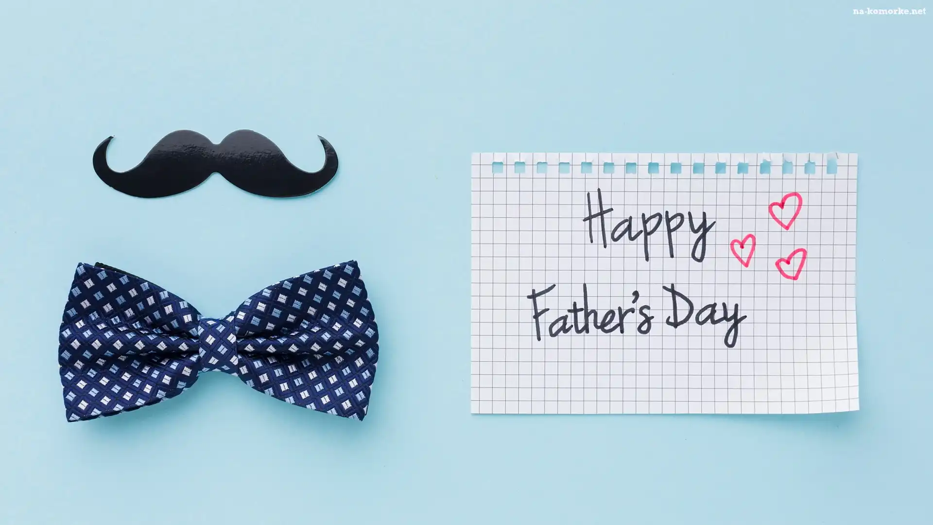 Dzień Ojca, Niebieskie, Muszka, Tło, Wąsy, Kartka, Napis, Happy Fathers Day